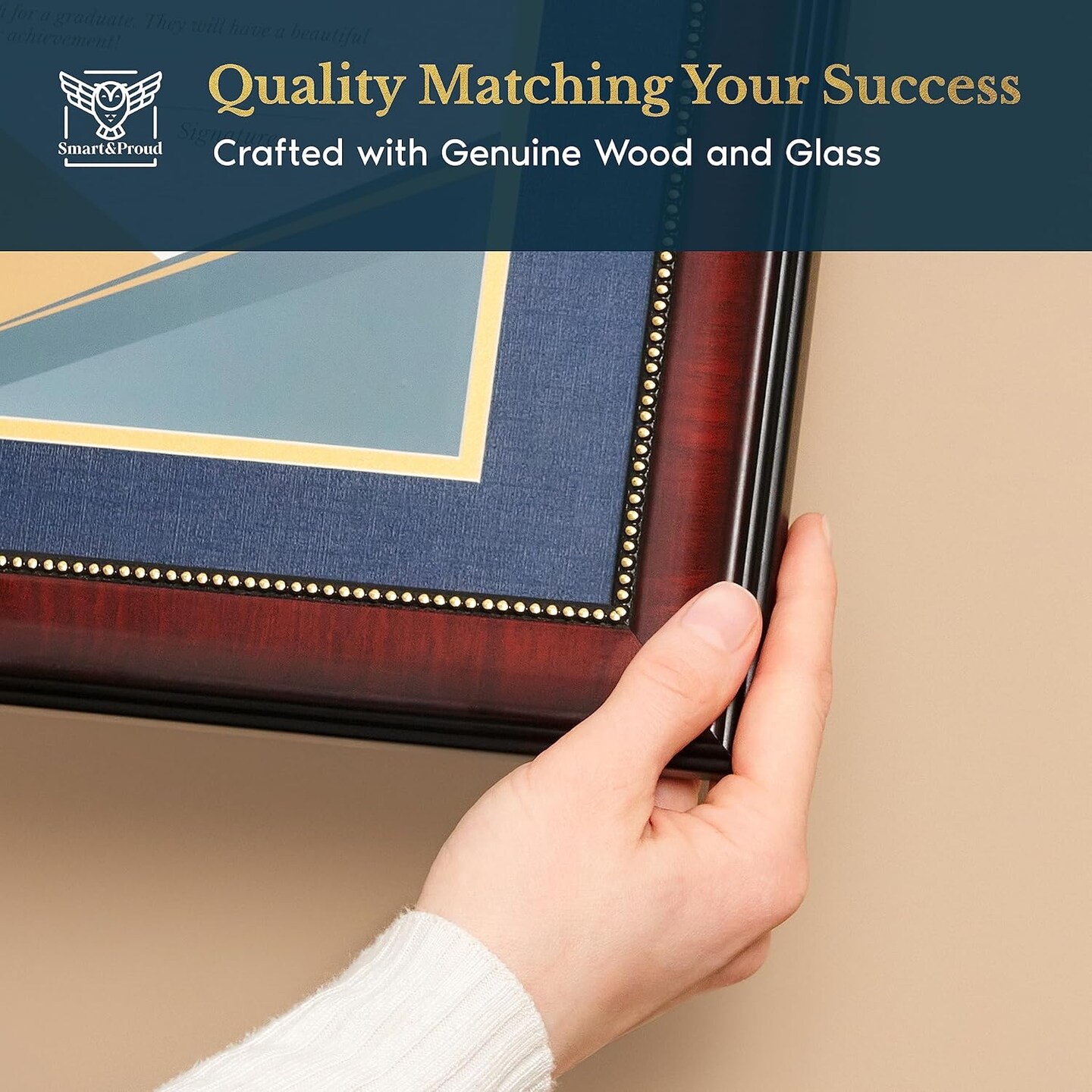 Wooden College Diploma Frame 8.5 x 11 &#x2013; Blue Mat with Golden Rim &#x2013; Certificate Frame 11x14 without Mat &#x2013; Graduation Gift &#x2013; Degree Frame and Certificate Holder College &#x2013; Document Frame