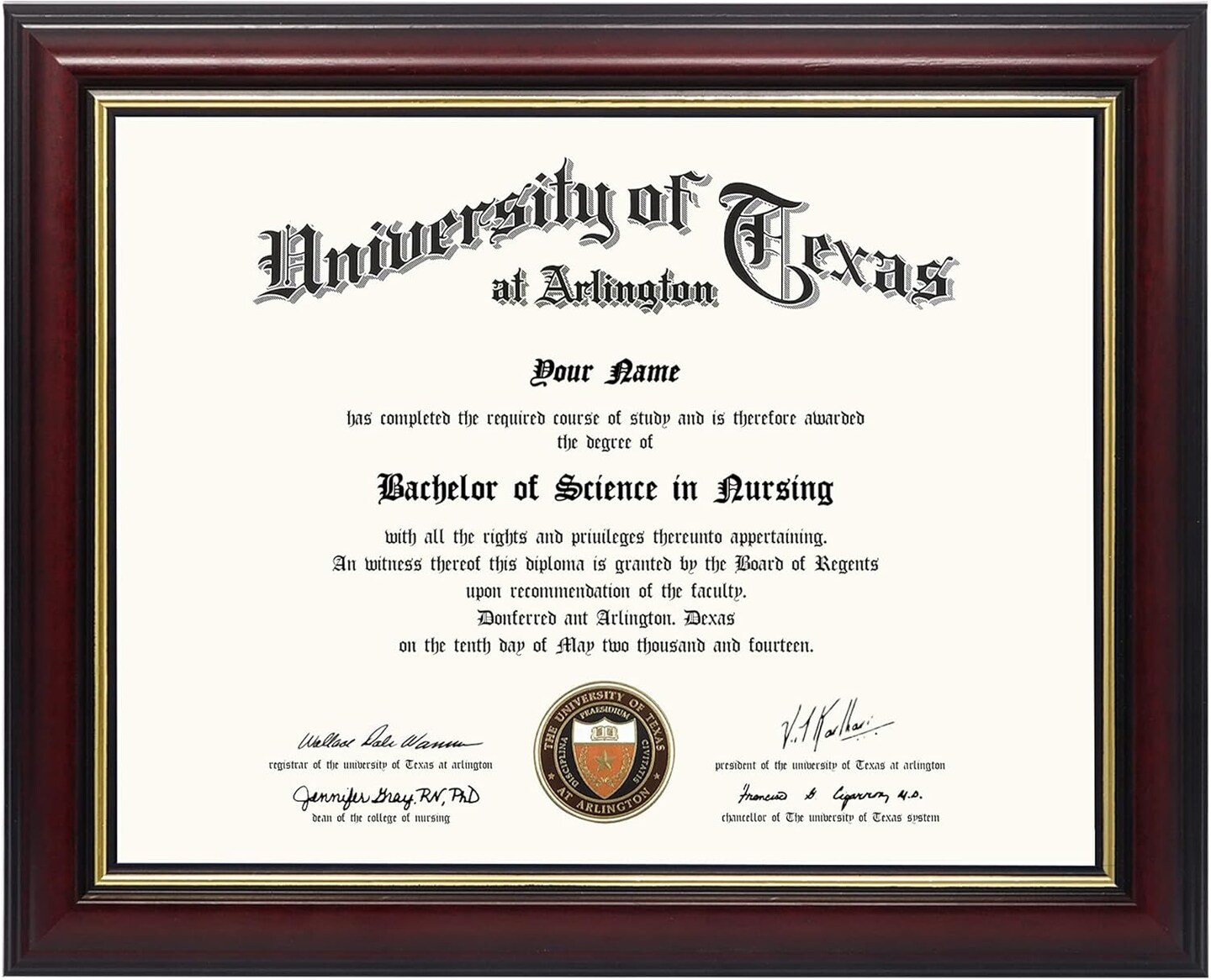 8.5x11 Certificate Diploma Frame ,Solid Wood &#x26; UV Protection Acrylic,Cherry Finish with Gold Trim