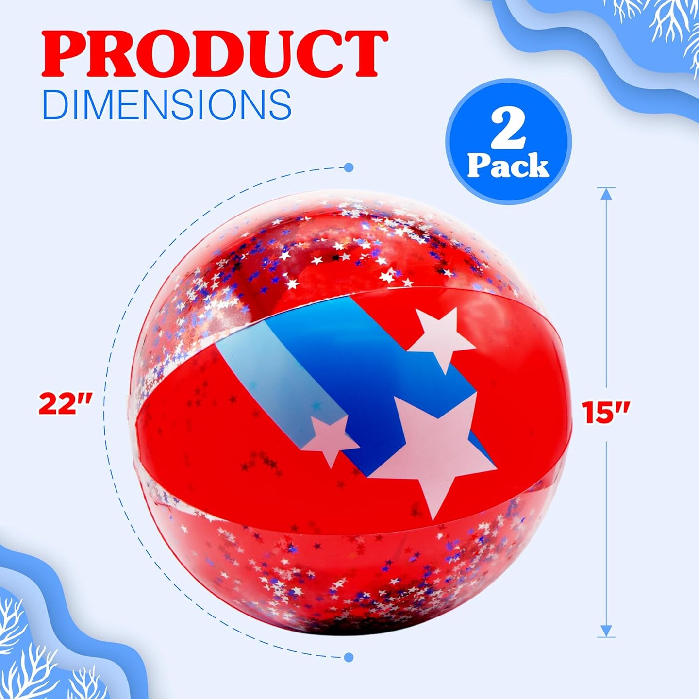 4E's Novelty 2 Pack Patriotic Beach Balls – 22’’ Inflatable Balls, 4th of July Party Supplies