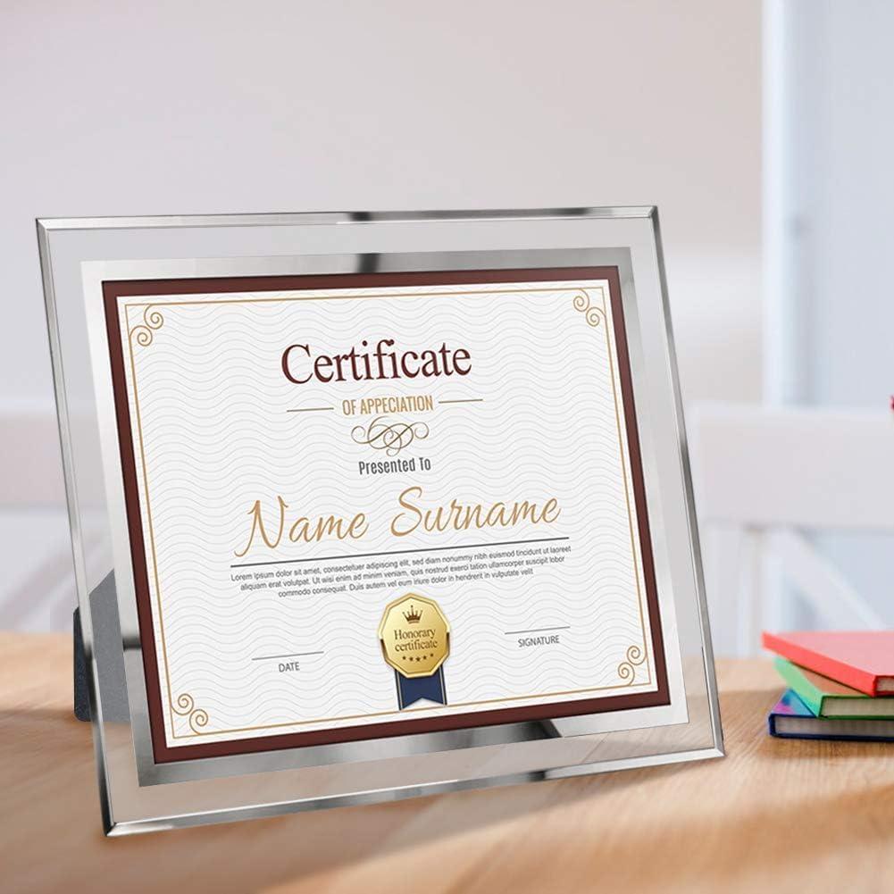 8.5 x 11 Certificate Document Frame Diploma Glass Picture Frames Only for Tabletop, Pack of 6