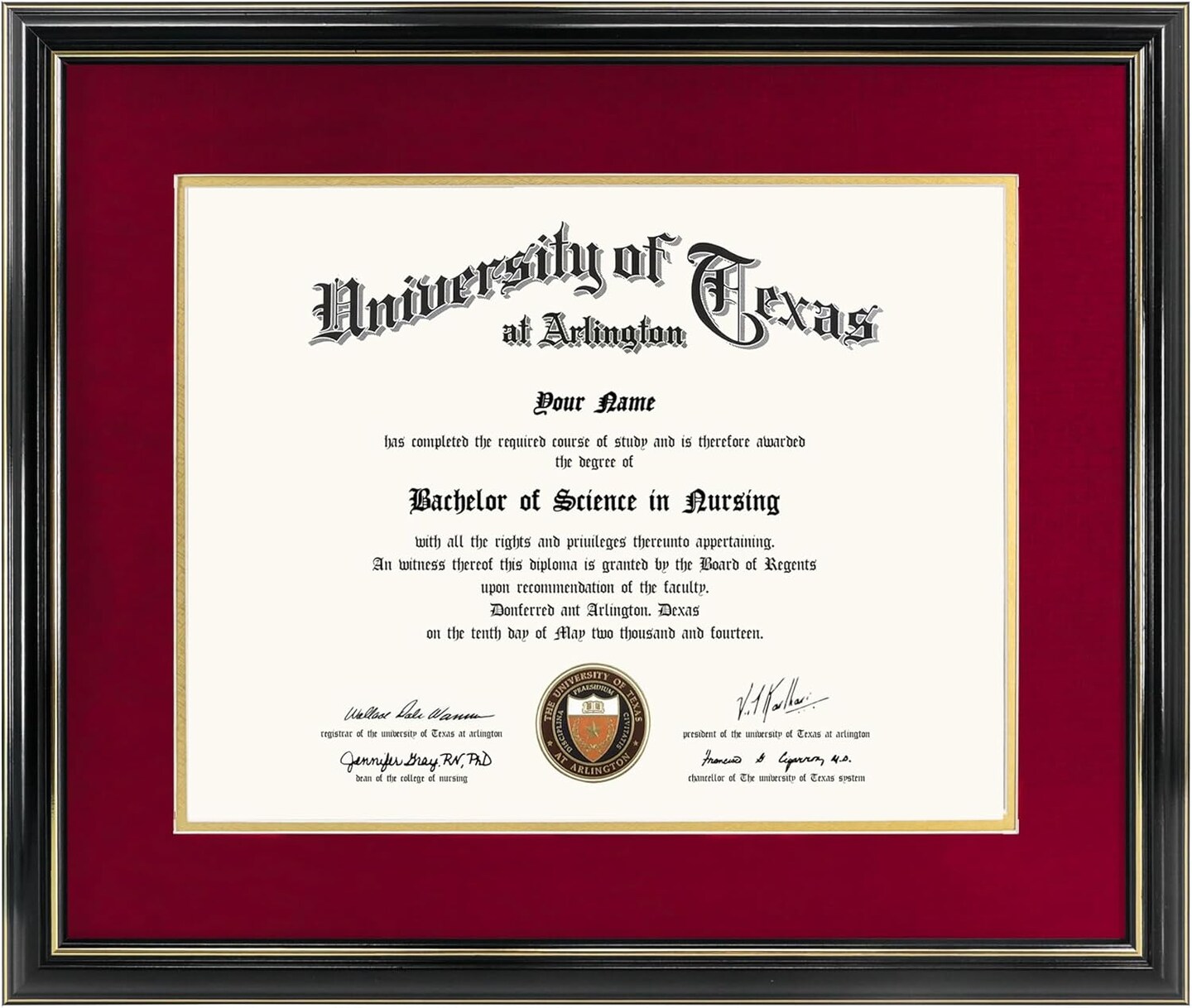 11x14 Diploma Frame with Red over Gold Mat or Display 15x18 Certificate without Mat,Solid Wood &#x26; UV Protection Acrylic,Glossy Black Finish with Gold Trim