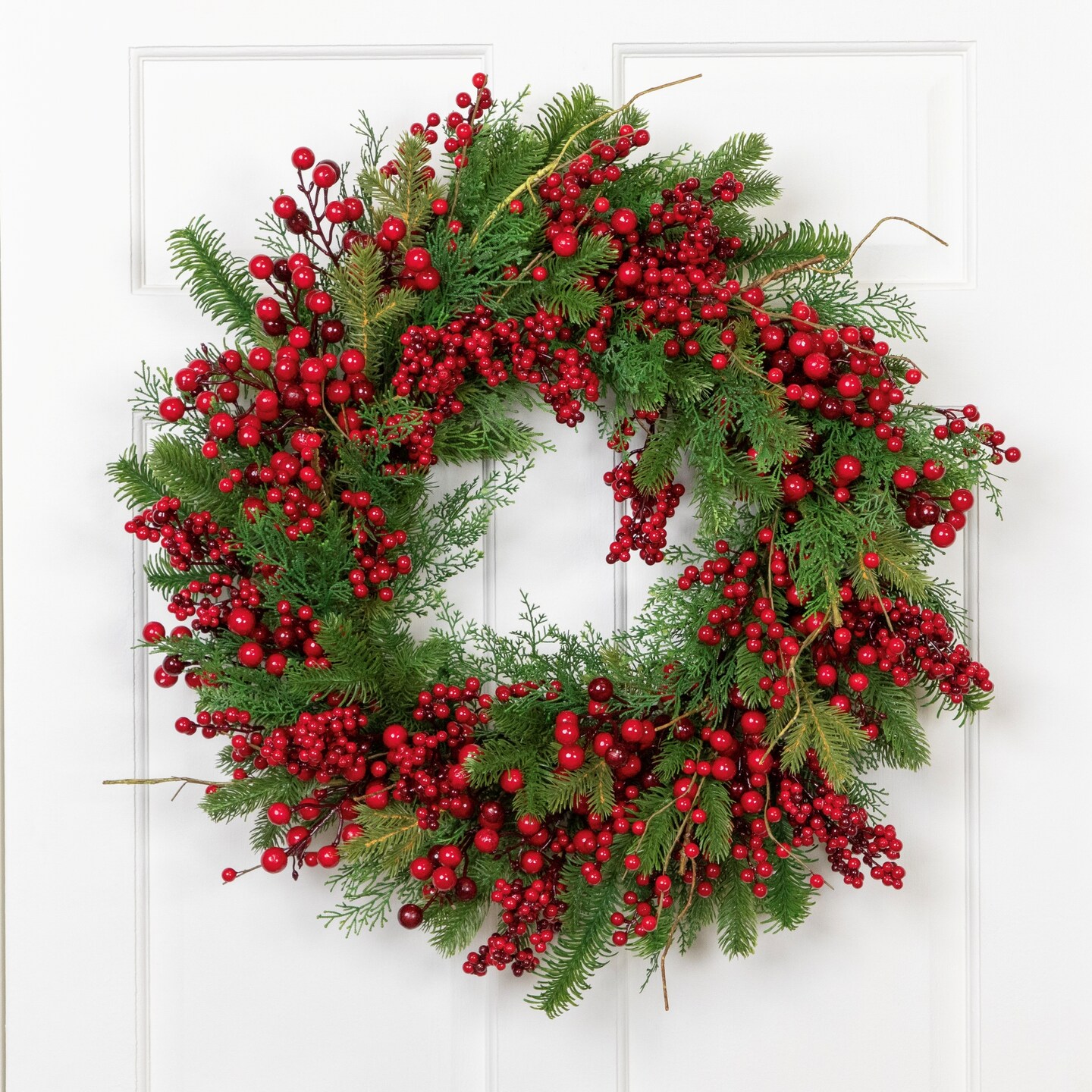 Northlight Cedar, Pine and Red Berries Artificial Christmas Wreath - 28&#x22; - Unlit