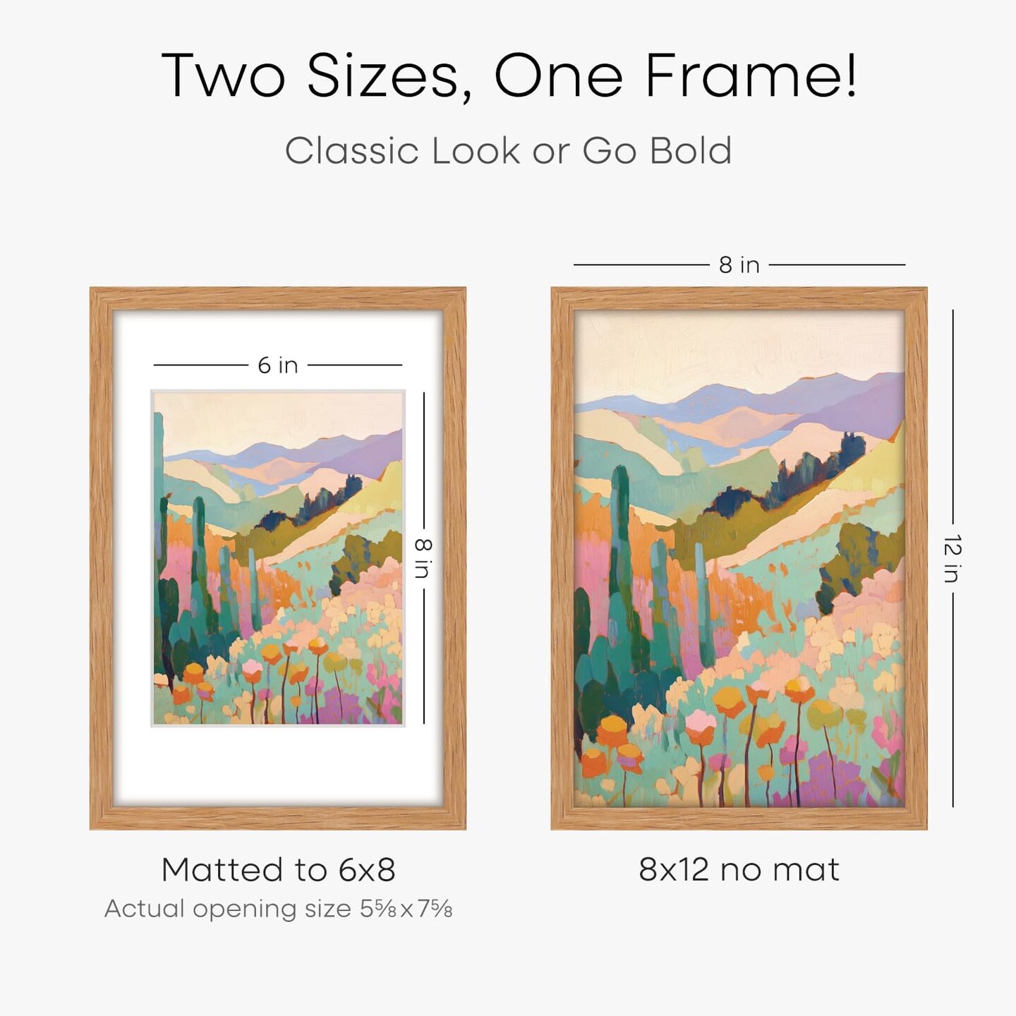8x12 Picture Frames Wood, High-End Wooden 8x12 Oak Frames for Wall and Tabletop, 8x12 Poster Frames Natural Wood, 8 x 12 Photo Frames with Mat 6x8, Tempered Glass, Wall Kit, Set of 1