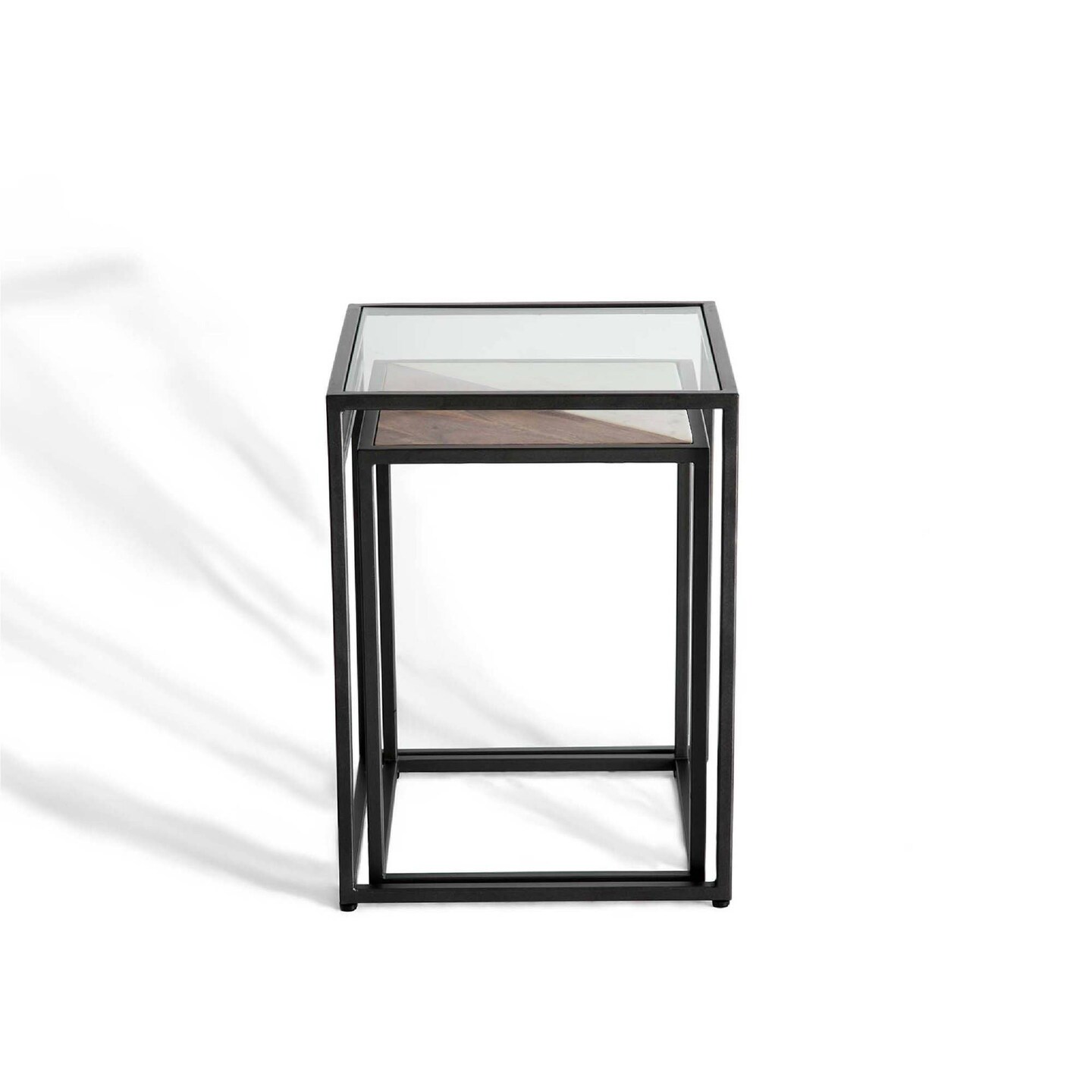 2-Piece Glass &#x26; Metal Nesting Table Set &#x2013; Modern Contemporary Tables for Stylish Living