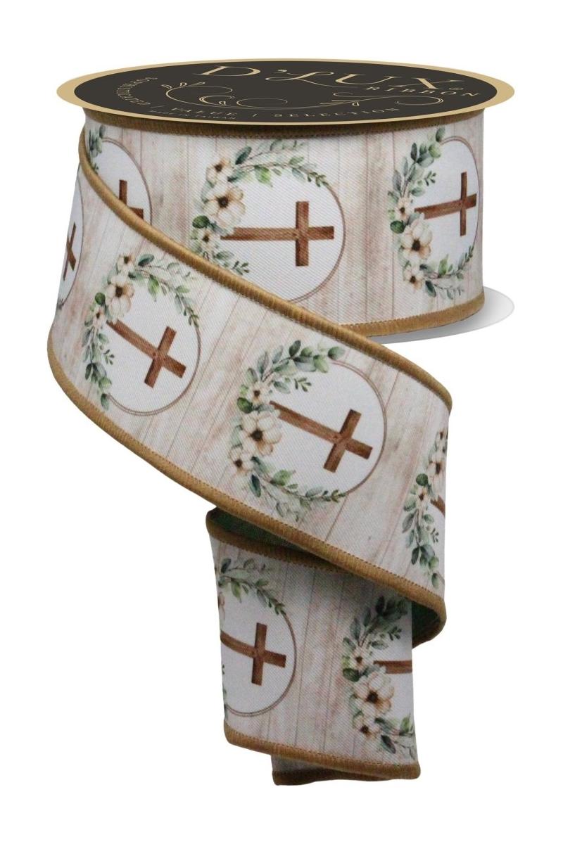 2.5&#x22; Floral Cross Ribbon: Brown (10 Yards)