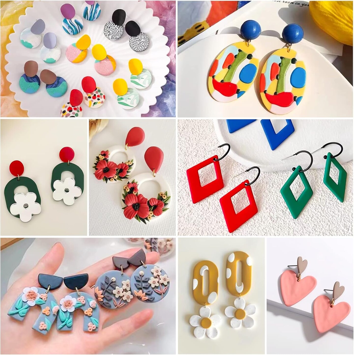 Polymer Clay Earring Making Kit- 30 Clay Earring Cutters, 24 Color Polymer Clay, 8 Circle Cutters, Rollers, B7000 Glue, 640 PCS Earrings Making Tools Accessories for Jewelry DIY (Instructions Include)