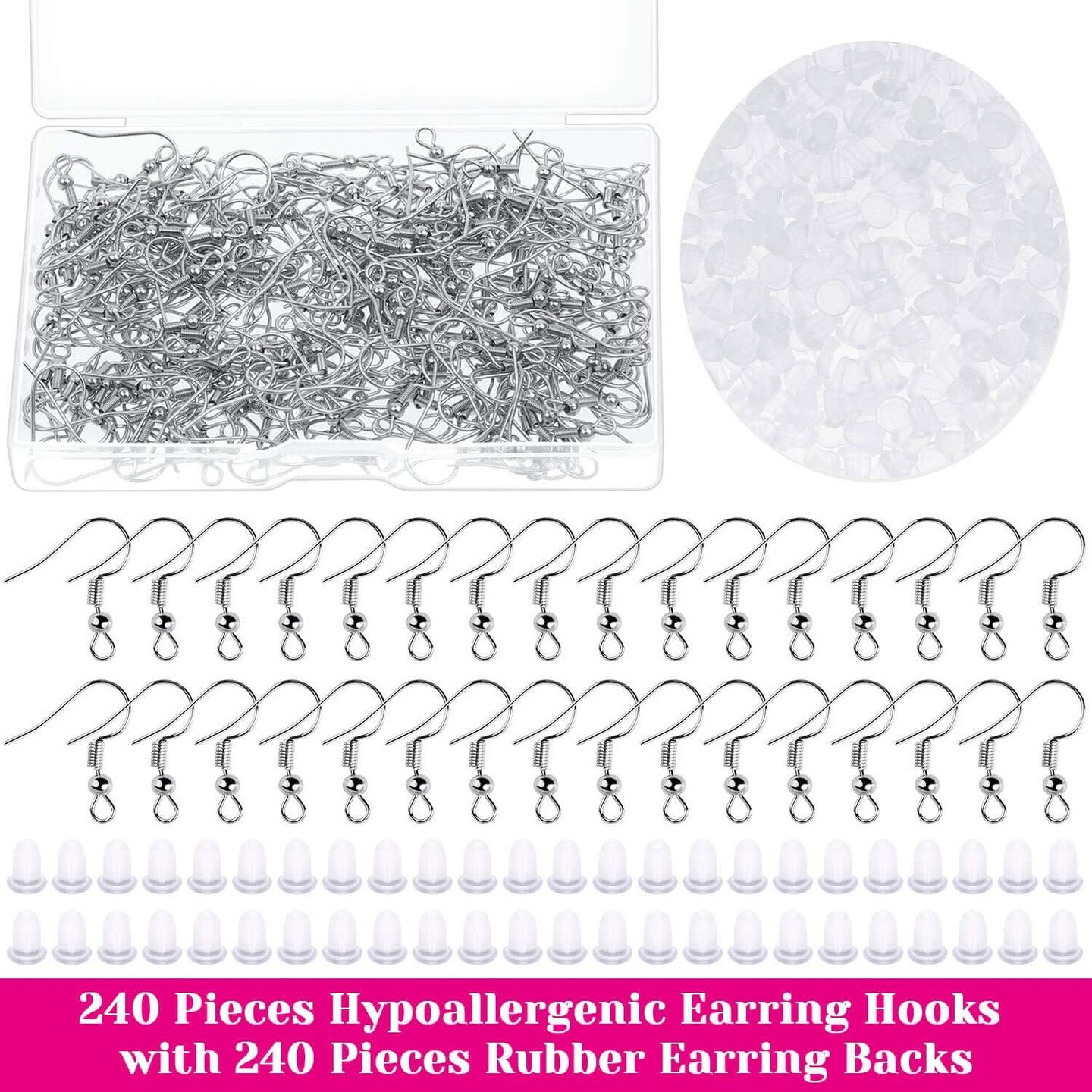 Earring Hooks for Jewelry Making Supplies, 240pcs Hypoallergenic Stainless Steel Fish Hooks Kit With 240pcs Earring Backs