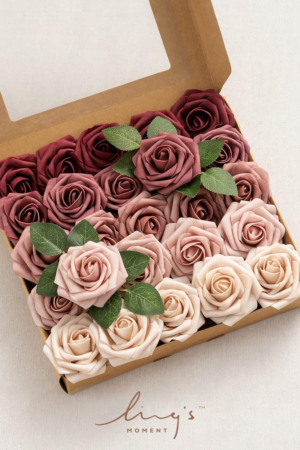 25Pcs Artificial Flowers Roses in Burgundy Mauve Shades Bouquets