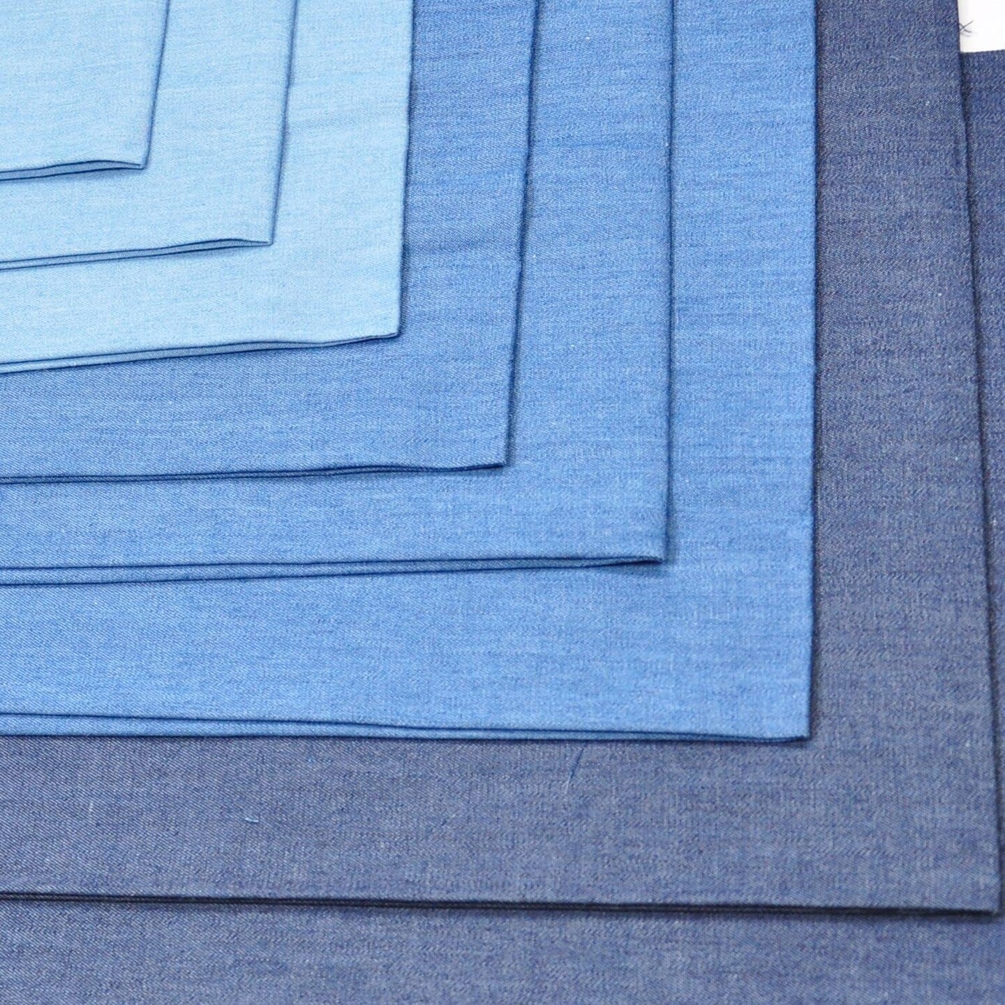 Indigo Light Denim Fat Quarter Set – 6 Pcs 18" x 22", 100% Cotton 4.8oz Solid Denim Fabric Bundle in Light, Medium & Deep Indigo Shades for Quilting, Sewing & DIY Crafts
