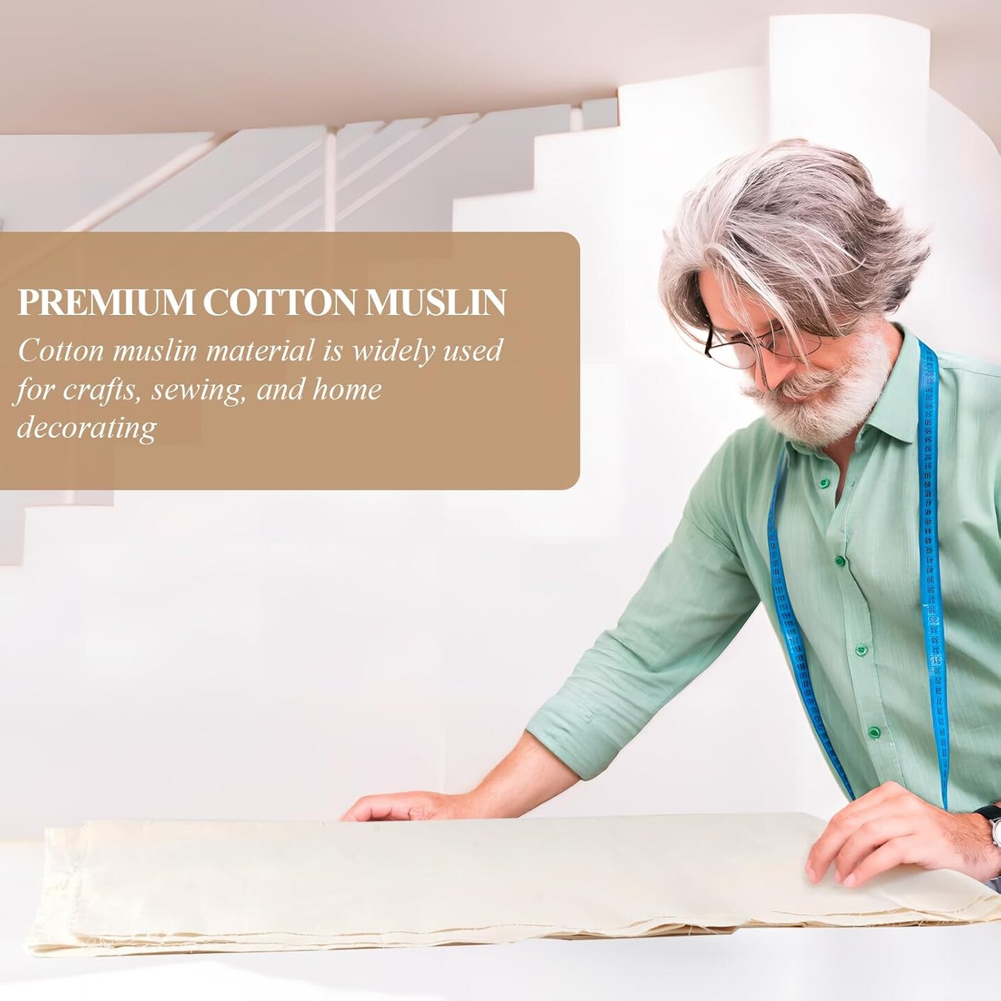 100% Cotton Muslin Fabric, 63 Inch X 5 Yards Unbleached Muslin Linen Fabric