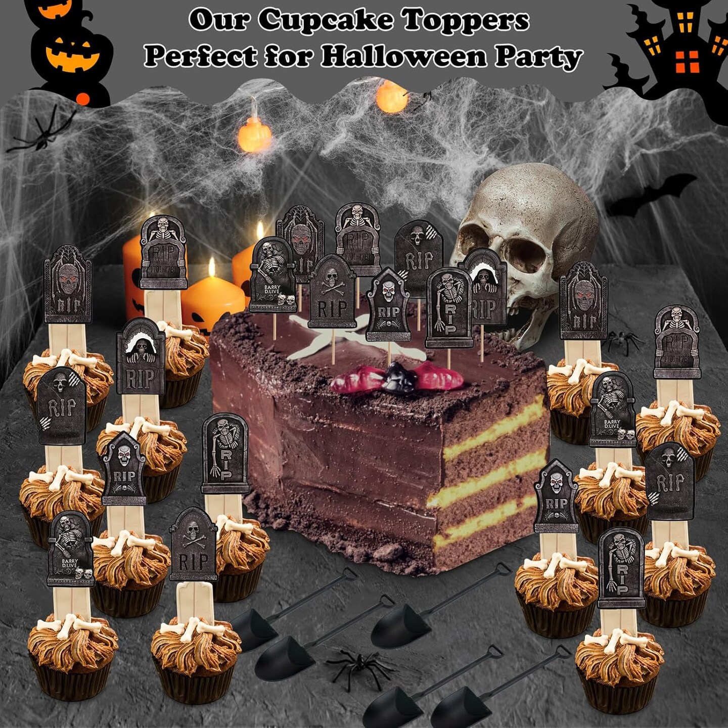 48 Pcs Halloween Cupcake Toppers