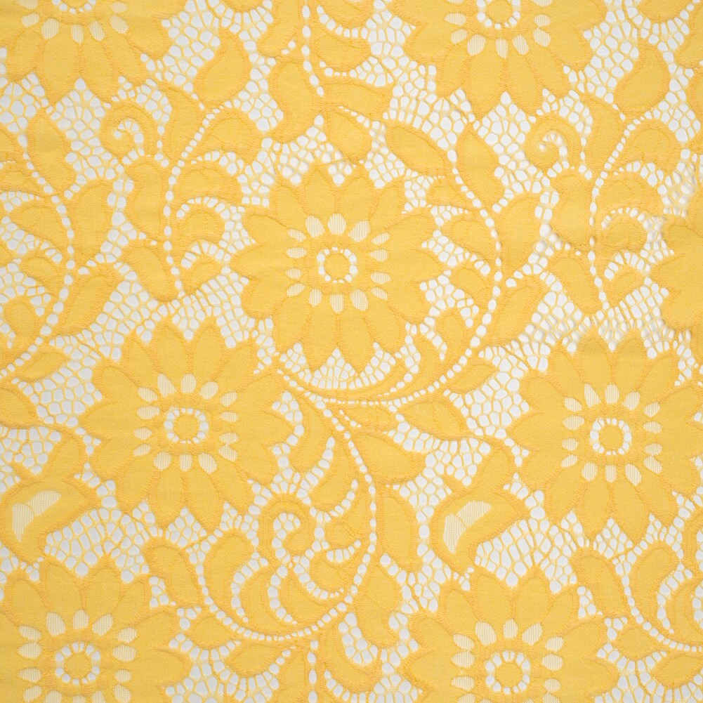 1 Yard Sunshine Yellow Floral Re-Embroidered Lace Fabric Nylon Cotton Sheer Overlay 54 Inch Wide