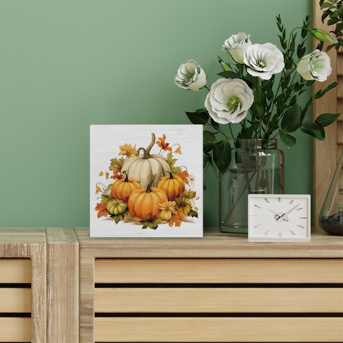 Wooden Block Sign Pumpkin Fall Decor