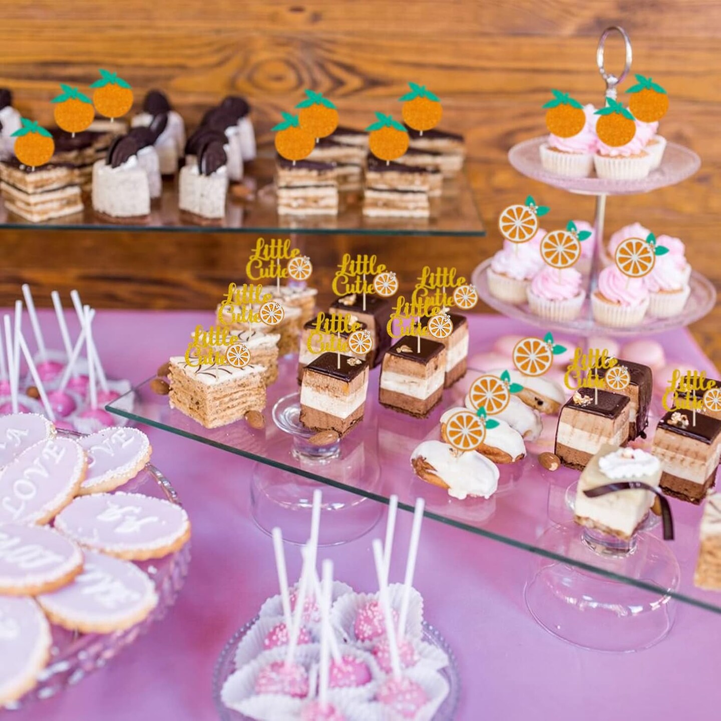 36 Pieces Little Cutie Glitter Cupcake Toppers – Orange Citrus Party Picks for Baby Shower, Kids Birthday & Themed Party Decorations