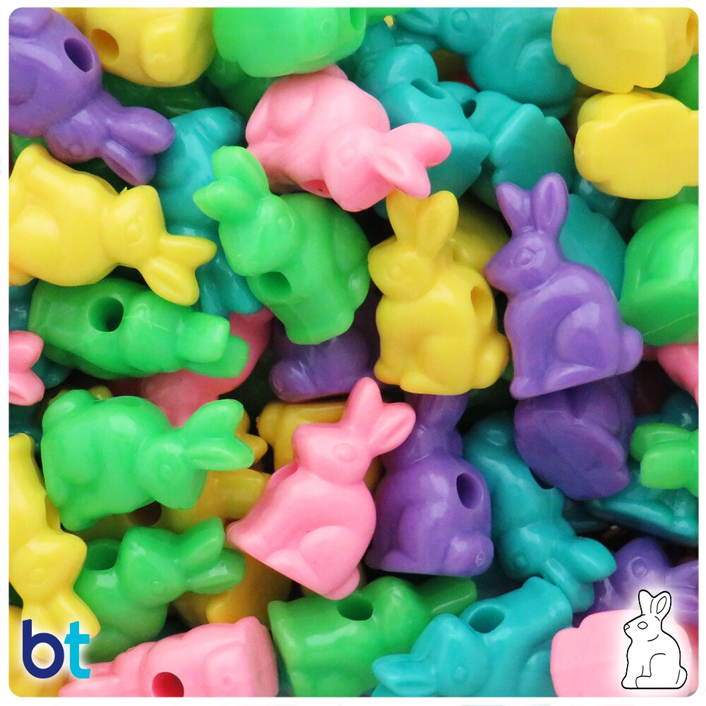 BeadTin Spring Opaque Mix 24mm Bunny Rabbit Pony Beads (24pcs)
