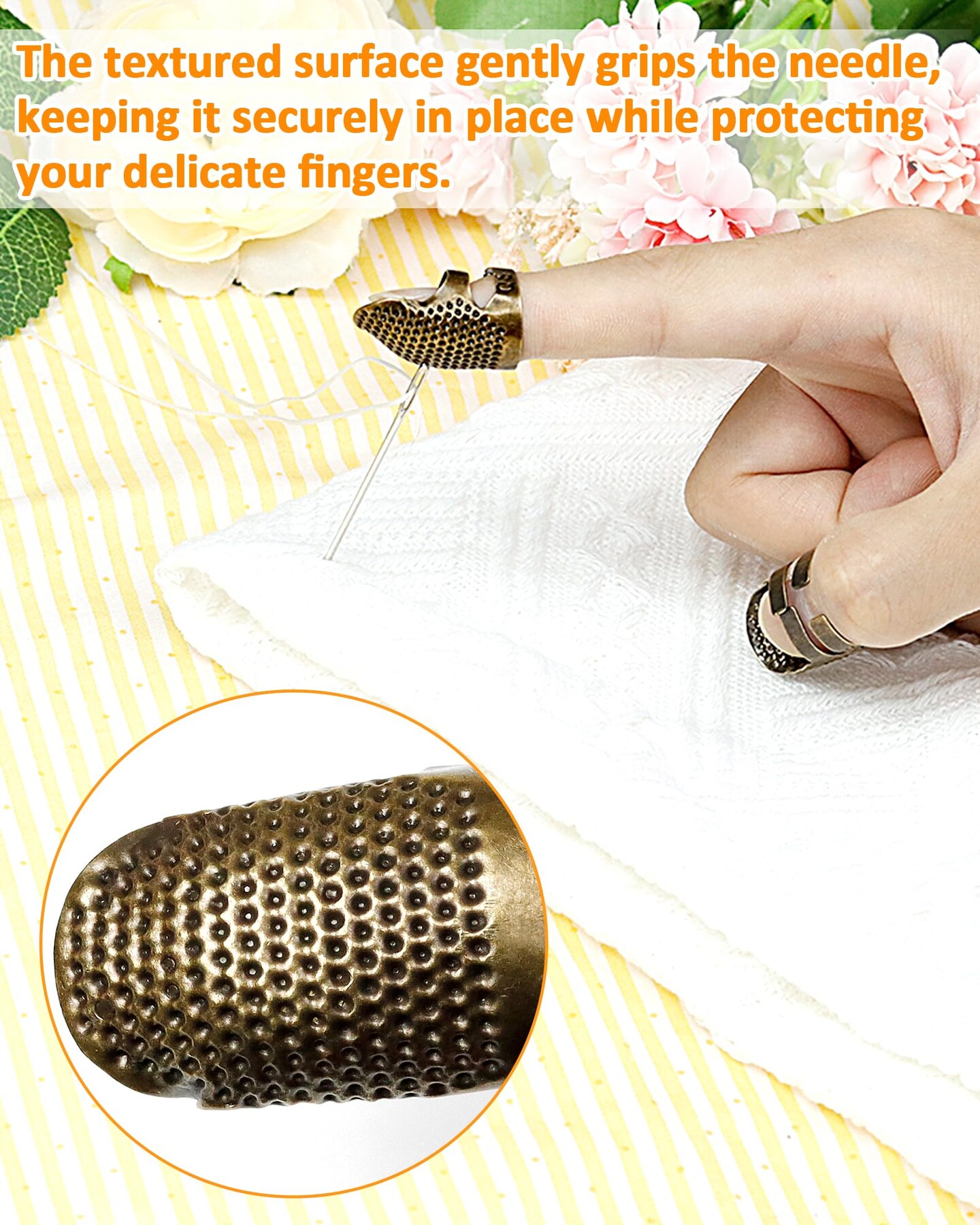 Thimble Kit– 7 PCS Sewing Thimbles for Hand Sewing, Metal Finger Protectors, Thimble Ring for Quilting and Embroidery