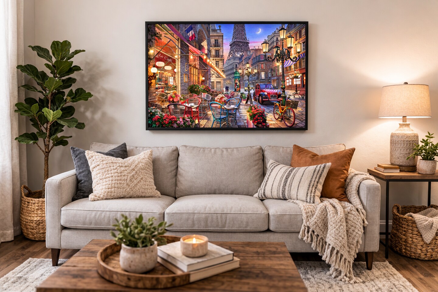 Paris Twilight Jigsaw Puzzle - 500 Piece Puzzles for Adults, Eiffel Tower Puzzle, Paris Cafe with Vivid Colors, Intricate Design, Precision Cutting, Recycled Materials, from VCC