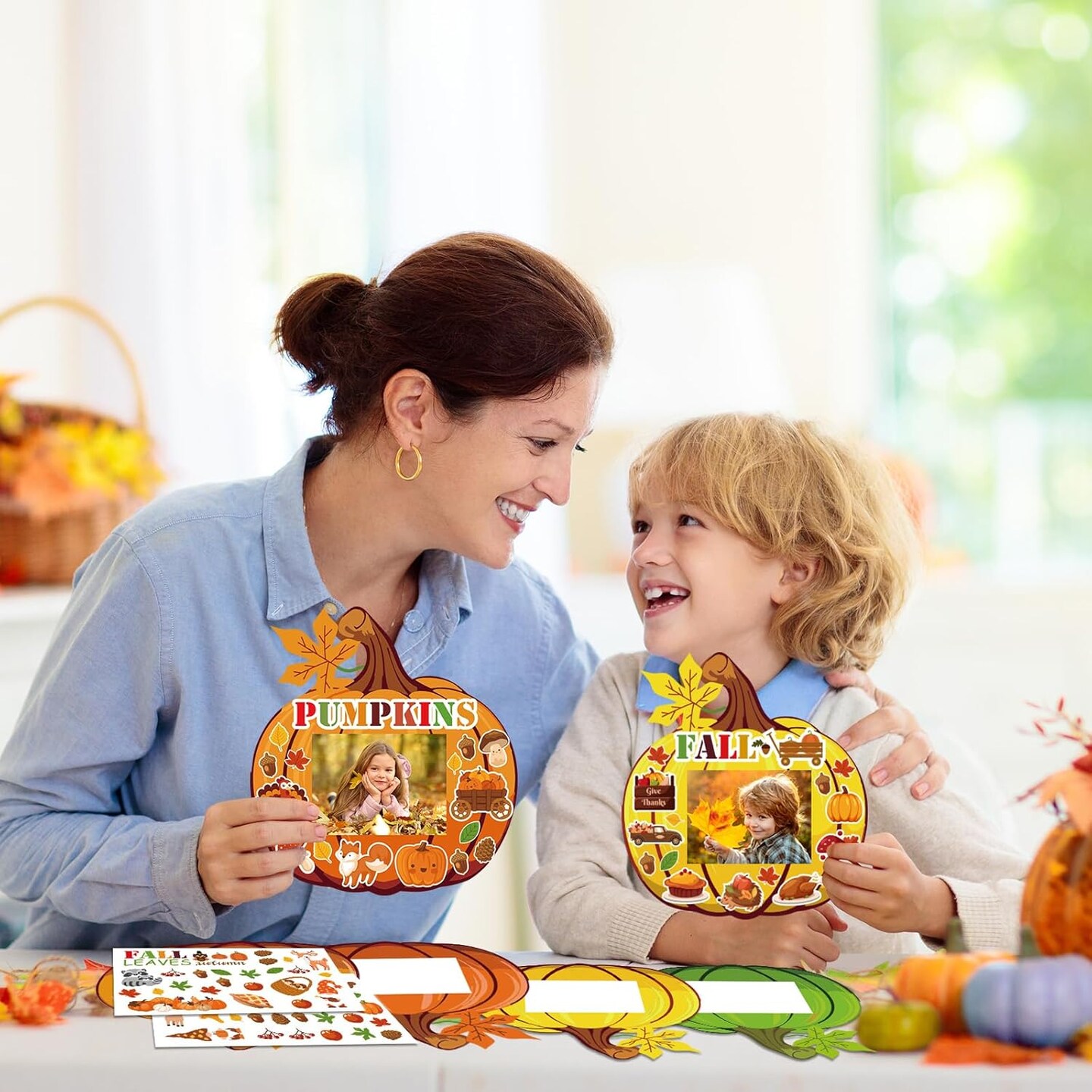 36 Pack Fall DIY Pumpkin Photo Frame Craft Kit – 6.8 x 6.3 Inch Autumn Picture Frame Ornaments with Stickers for Thanksgiving, Halloween, Classroom Activities & Family Crafts