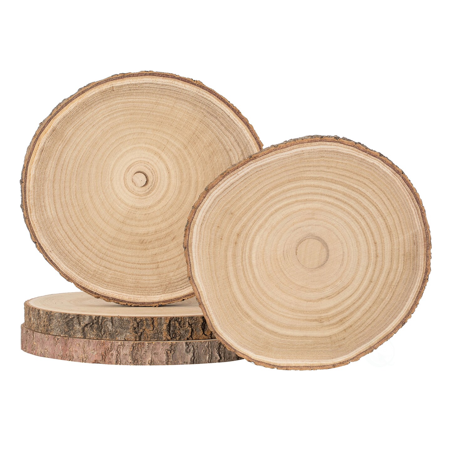Vintiquewise Set of 4 Rustic Wood Slices Round Multi Purpose Natural Wooden Slabs for Chargers Cake Risers Serving Trays Table Centerpieces Home Decor DIY Crafts Party Supplies and Tableware