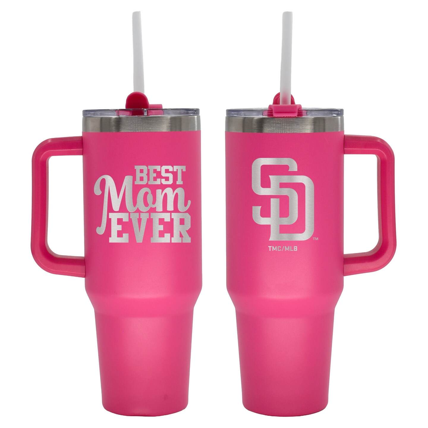 40oz Pink Stainless Steel Colossal Tumbler, Etched, Best Mom Ever Design, San Diego Padres