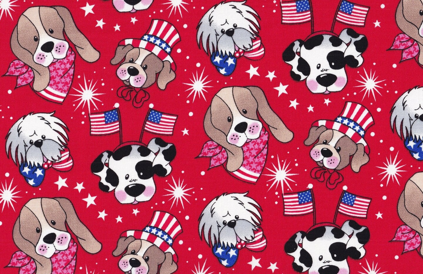 Fabric Traditions Patriotic Pups on Red Dogs 100% Cotton Fabric Price Per Yard