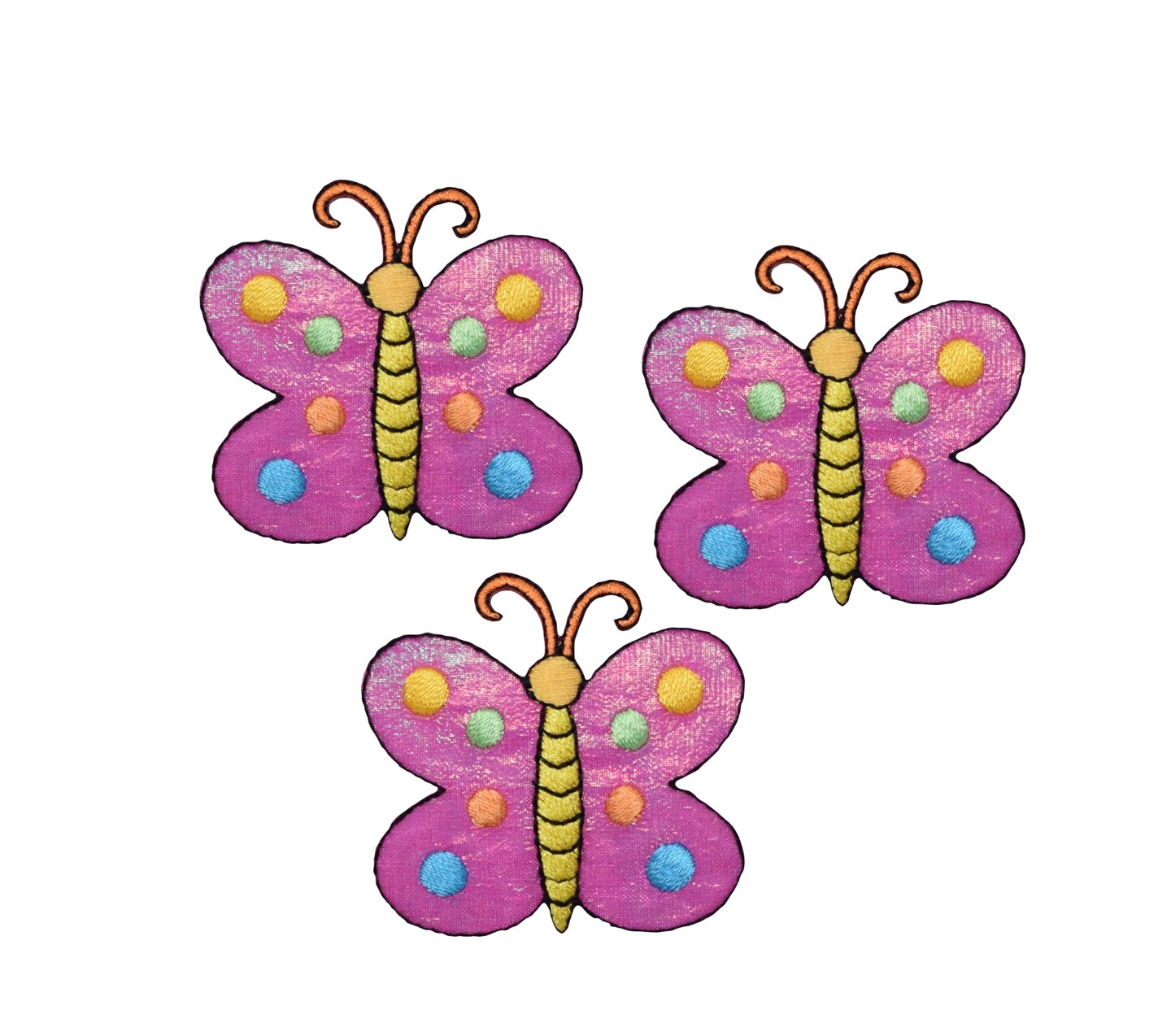 Set of 3, Pink Shimmery Butterfly with Polka Dots, Embroidered, Iron on Patch