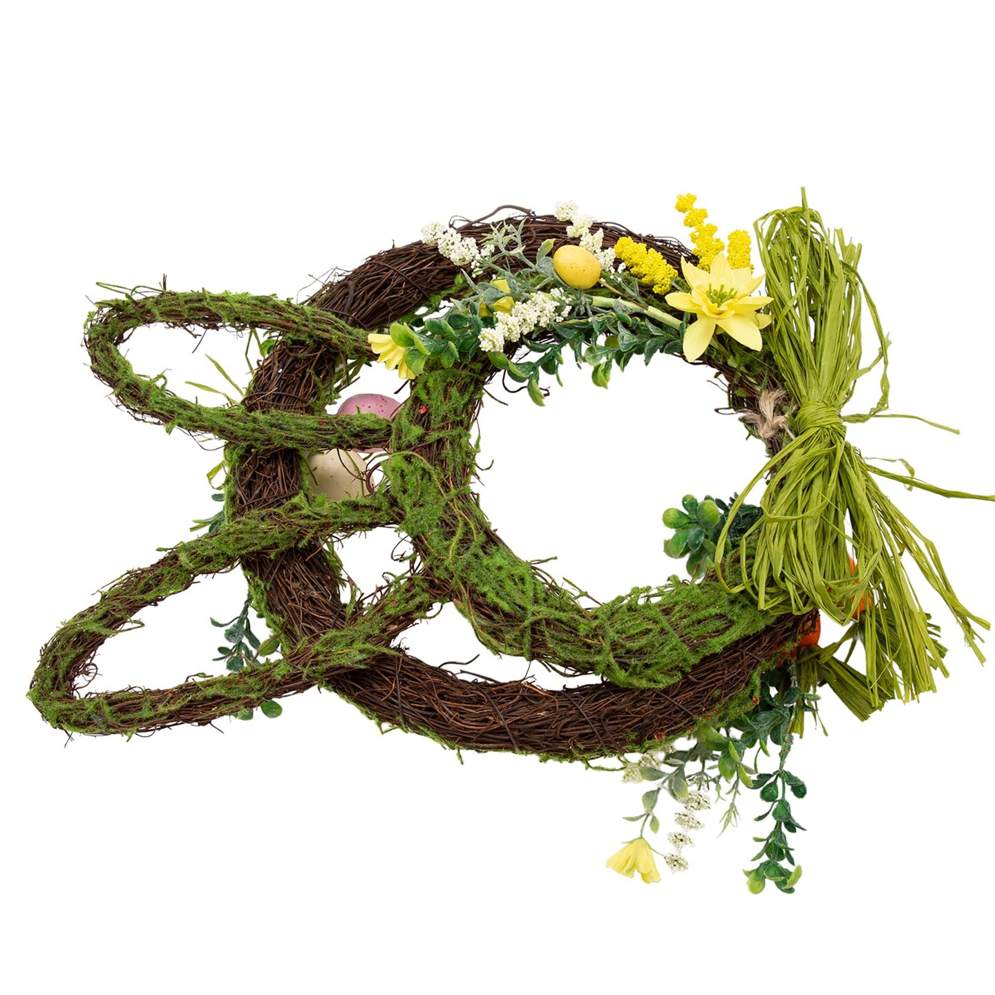 27 Inch Easter Wreath Artificial Easter Rabbit Wreath Spring Bunny Wreath for Front Door Easter Decorations with Pastel Eggs Carrots and Flowers for Home Decorations