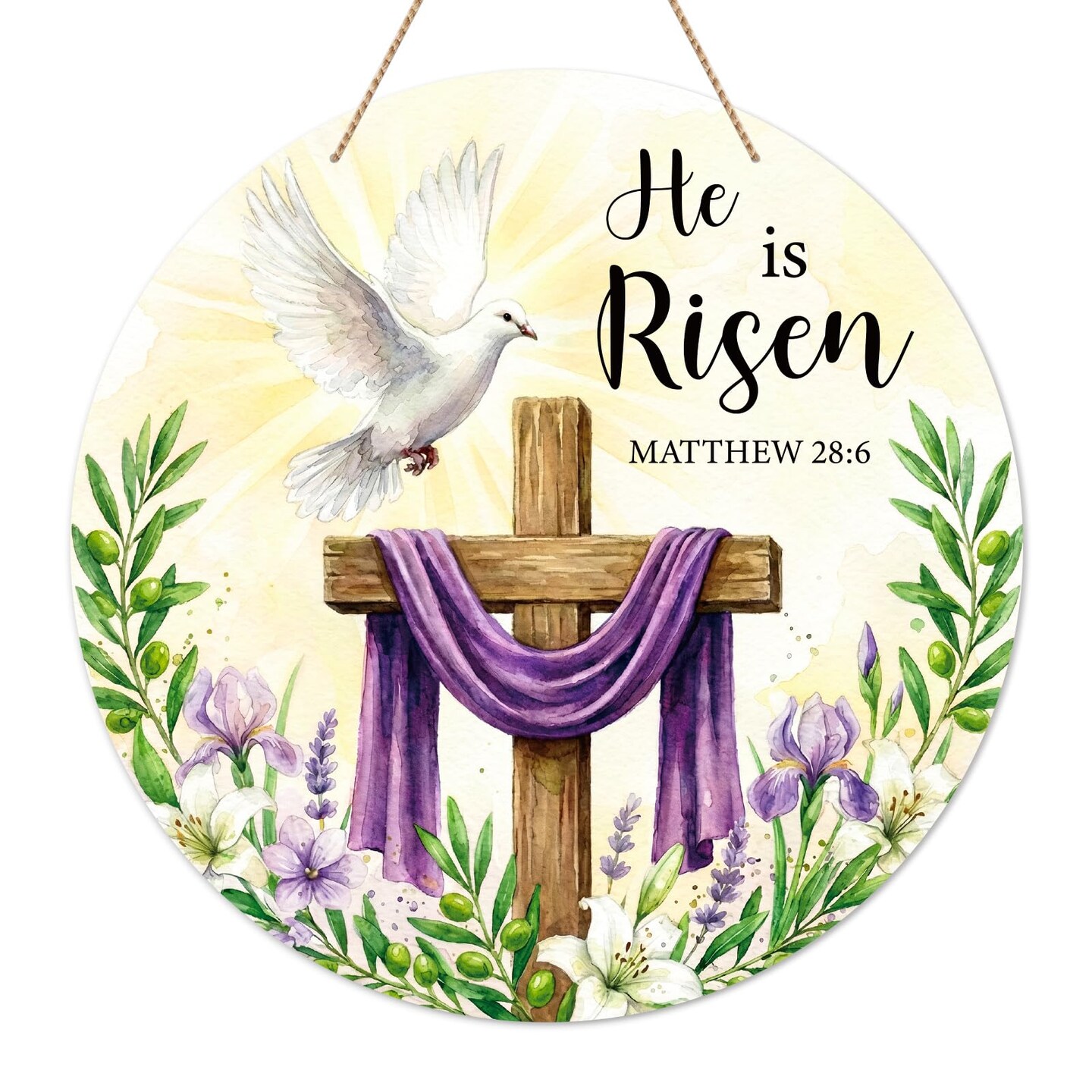 He is Risen Door Sign - 11.5" Christian Cross Sign Easter Wreath Front Door Decoration - Religious Easter Decorations for Home, Wall, Porach, Indoor Outdoor Farmhouse Party Spring