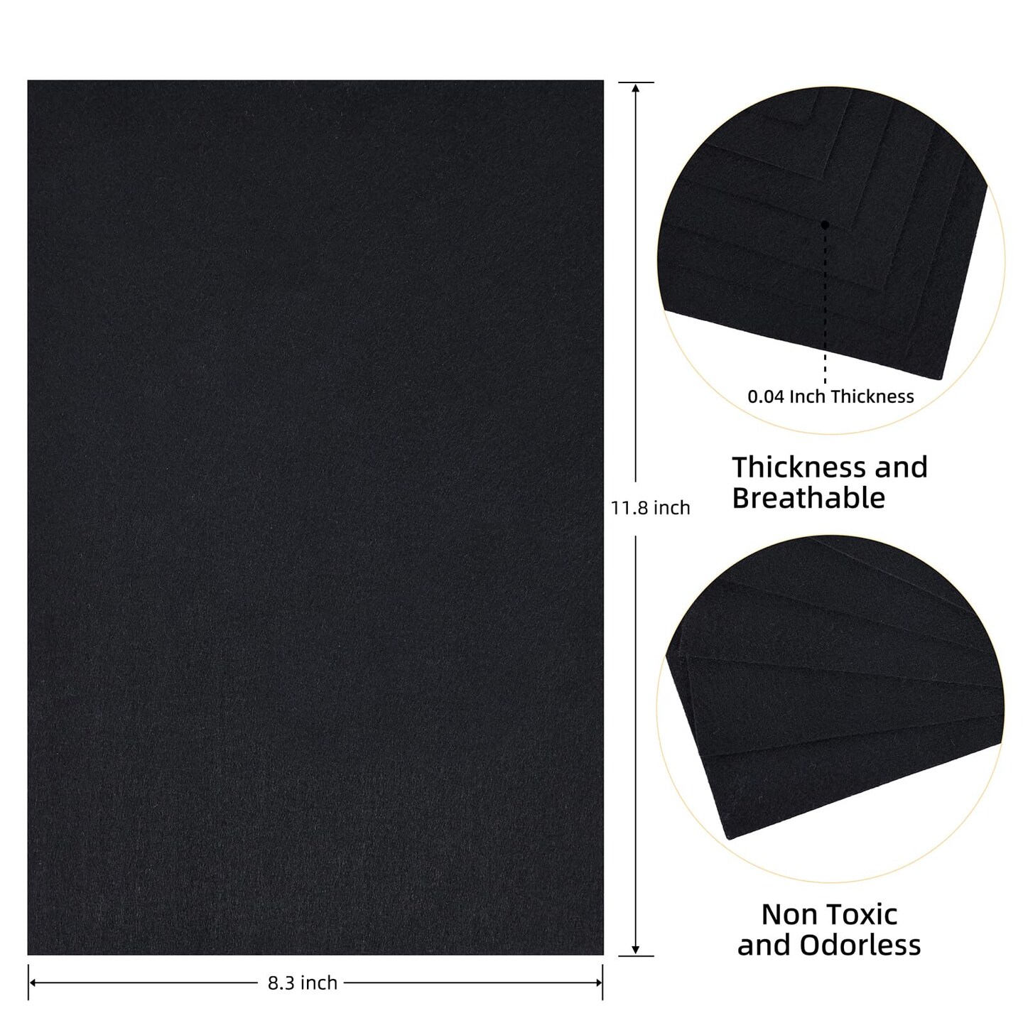 Black Felt Fabric Sheets - 6PCS Felt Squares - 8x12 1 Colors Soft Felt Squares, 1.5mm for Sewing, Patchwork, Decoration, Embroidering, Book, DIY Craft