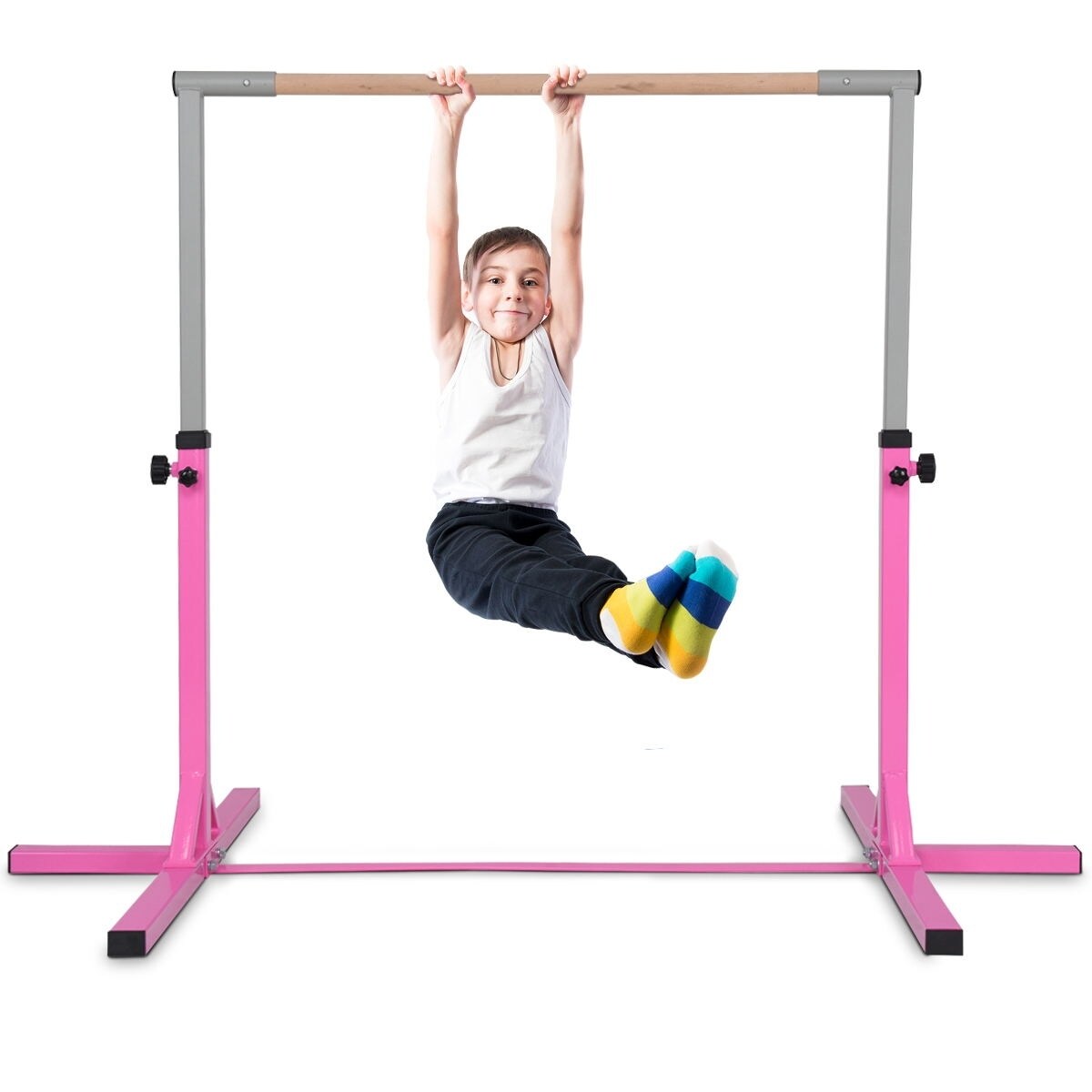 Kids Gymnastics Training Bar Adjustable Height Steel Wood 36-59 Inch