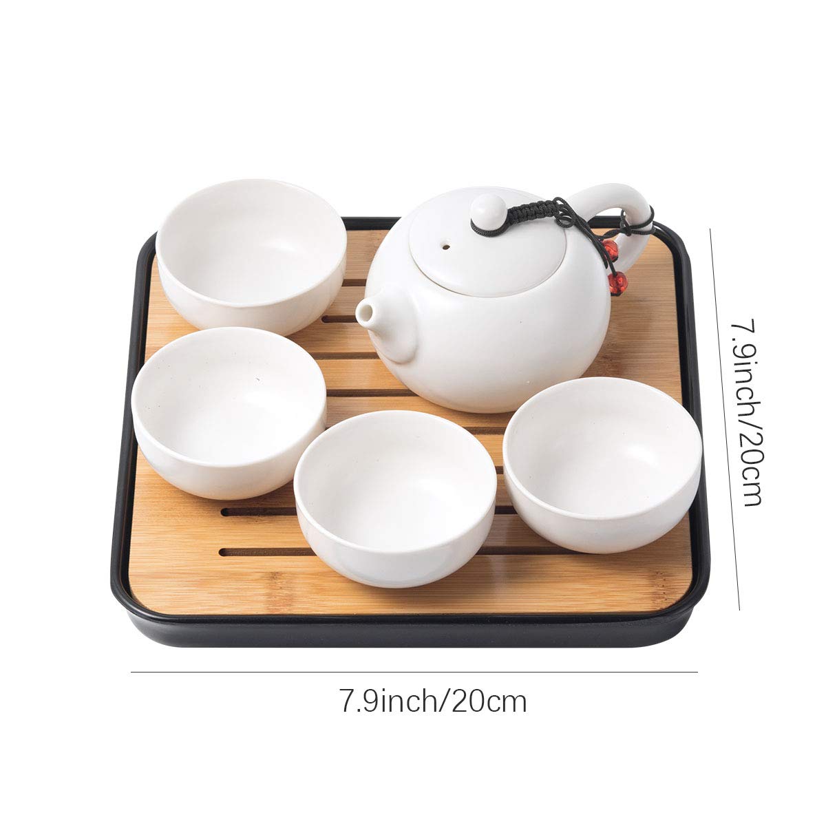 Chinese Tea Pot Cup Set with Tray Infuser - Travel Ceramic Tea set Porcelain Teapot, Portable All in One Bag for Outdoor Picnic Business Hotel (White)