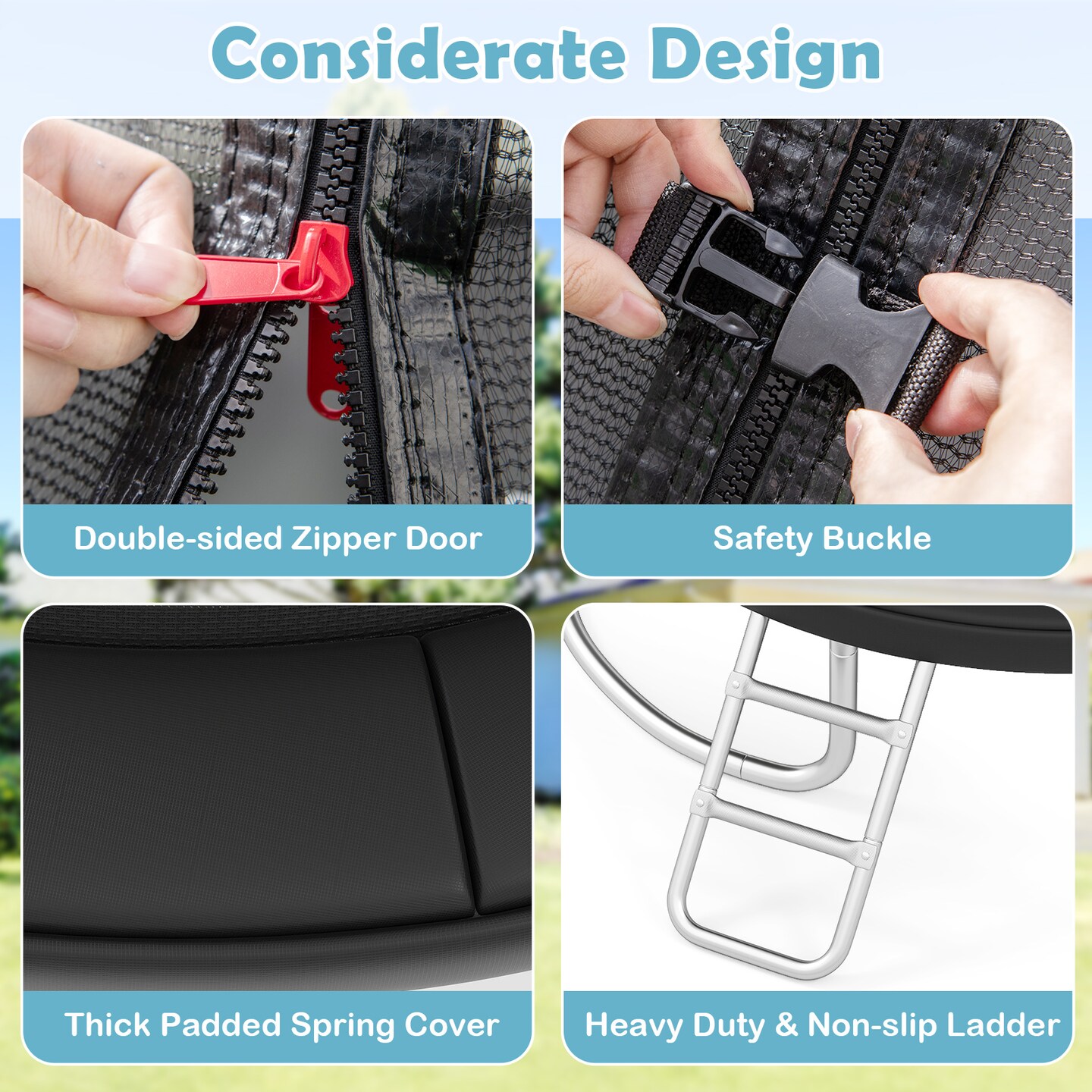 Outdoor 12 ft Trampoline High-Elastic Jump Mat Thick Springs Safety Enclosure