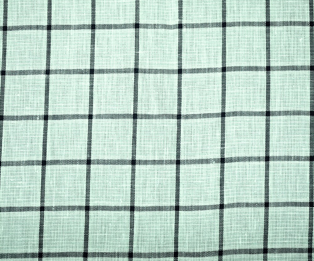 Teal-Gray-White Spence Bryson Grid Check Irish Linen Woven Fabric By the Yard