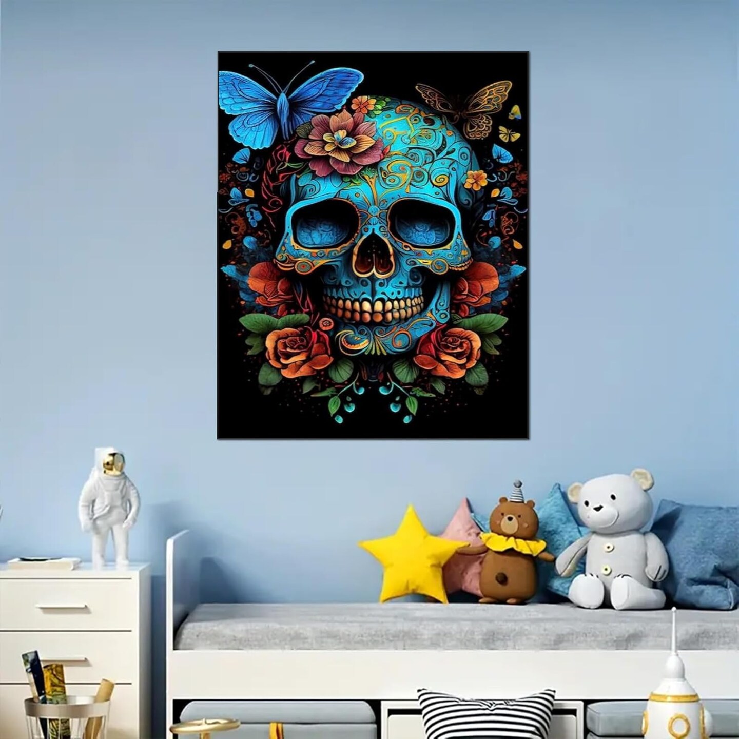 Skull Paint by Numbers Kit for Adults-Butterfly Adult Paint by Number Kits on Canvas,Skeleton Painting by Number Adult for Gift Home Wall Decor(16x20inch)