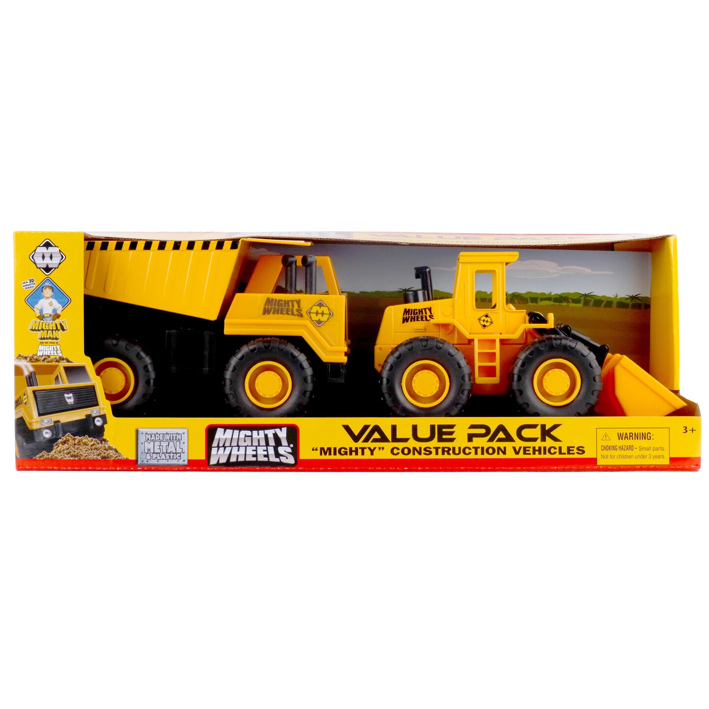 Mighty Wheels: 2 Pack Construction Vehicles - 7&#x22; Dump Truck &#x26; Front Loader - Value Pack, Load &#x26; Haul Toy Set, Durable Indoor-Outdoor Play, Kids Age 3+