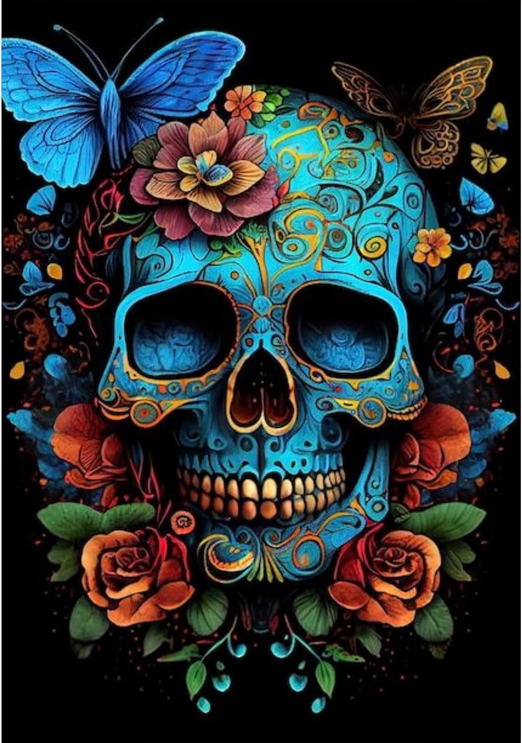 Skull Paint by Numbers Kit for Adults-Butterfly Adult Paint by Number Kits on Canvas,Skeleton Painting by Number Adult for Gift Home Wall Decor(16x20inch)