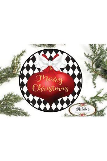 Harlequin Merry Christmas Ornament Sign