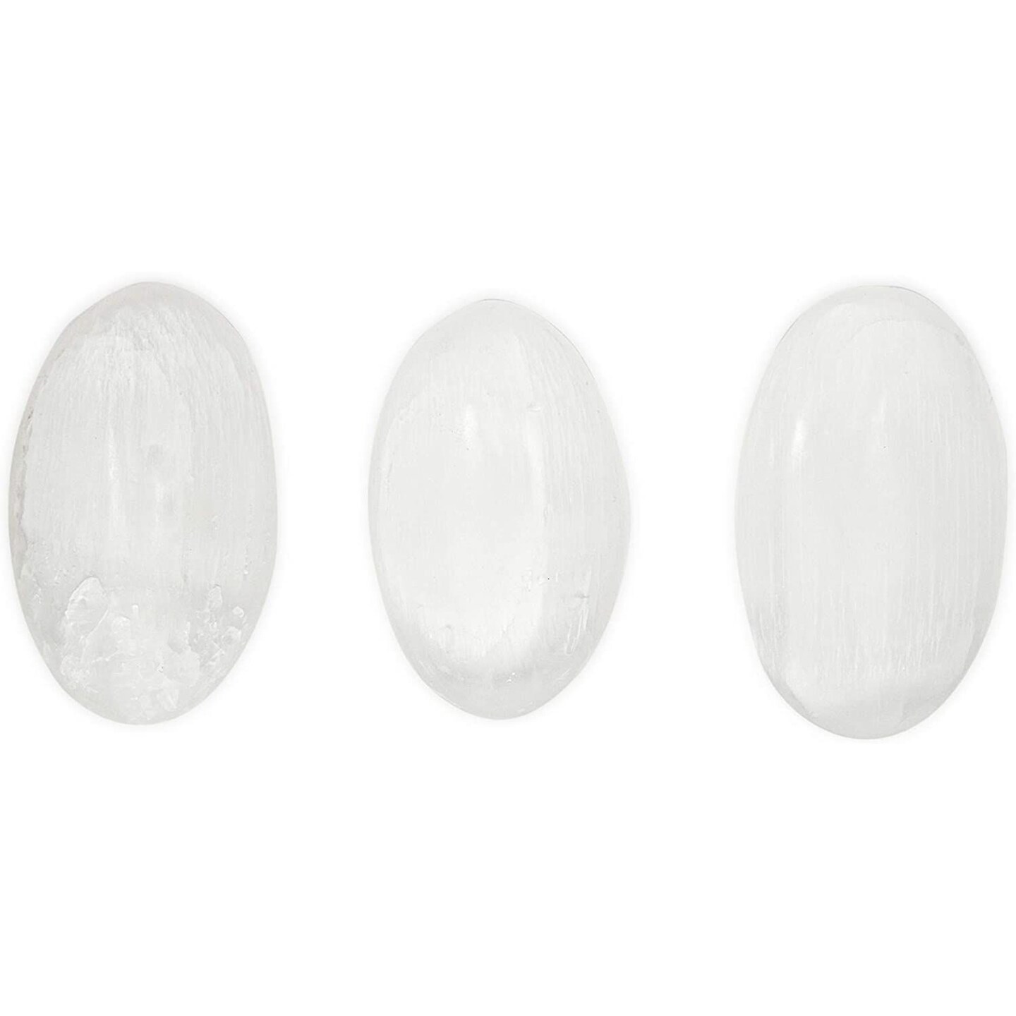 WellBrite Healing Crystals, Selenite Palm Stones (3 Inches, 3 Pack)