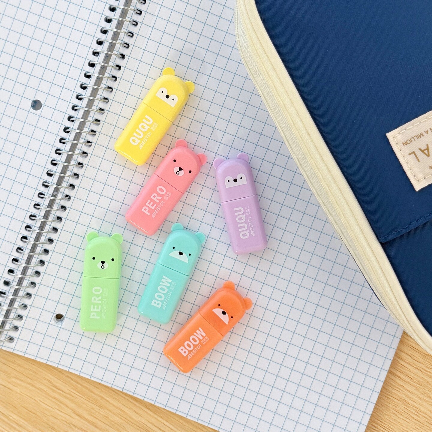 Wrapables Cute and Colorful Highlighters, Marker Pens, Stationery Supplies (Set of 6), Bears