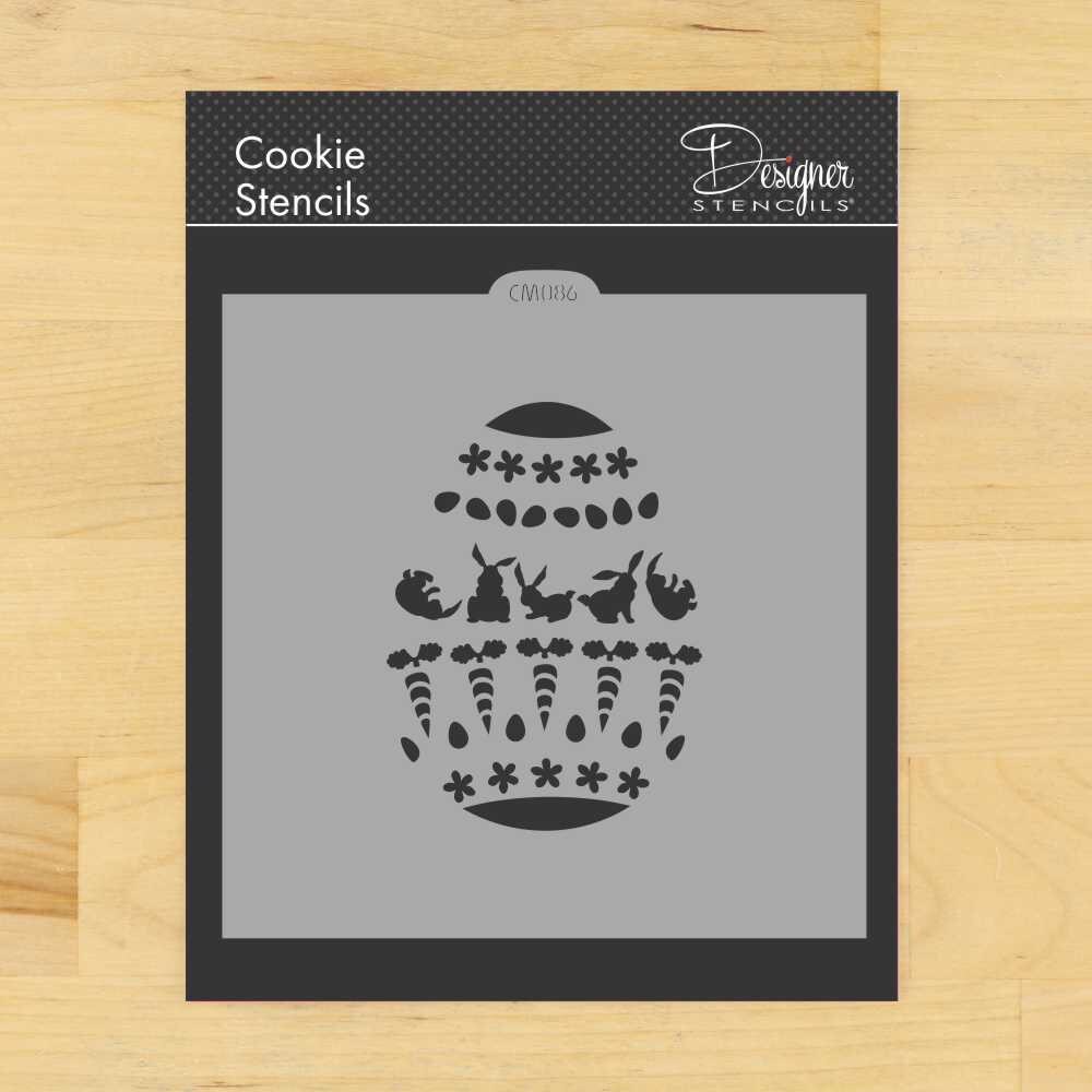 Bunnies and Carrots Easter Egg Cookie &#x26; Craft Stencil | CM086 by Designer Stencils | Cookie Decorating Tools | Baking Stencils for Royal Icing, Airbrush, Dusting Powder | Craft Stencils for Canvas, Paper, Wood | Reusable Food Grade Stencil