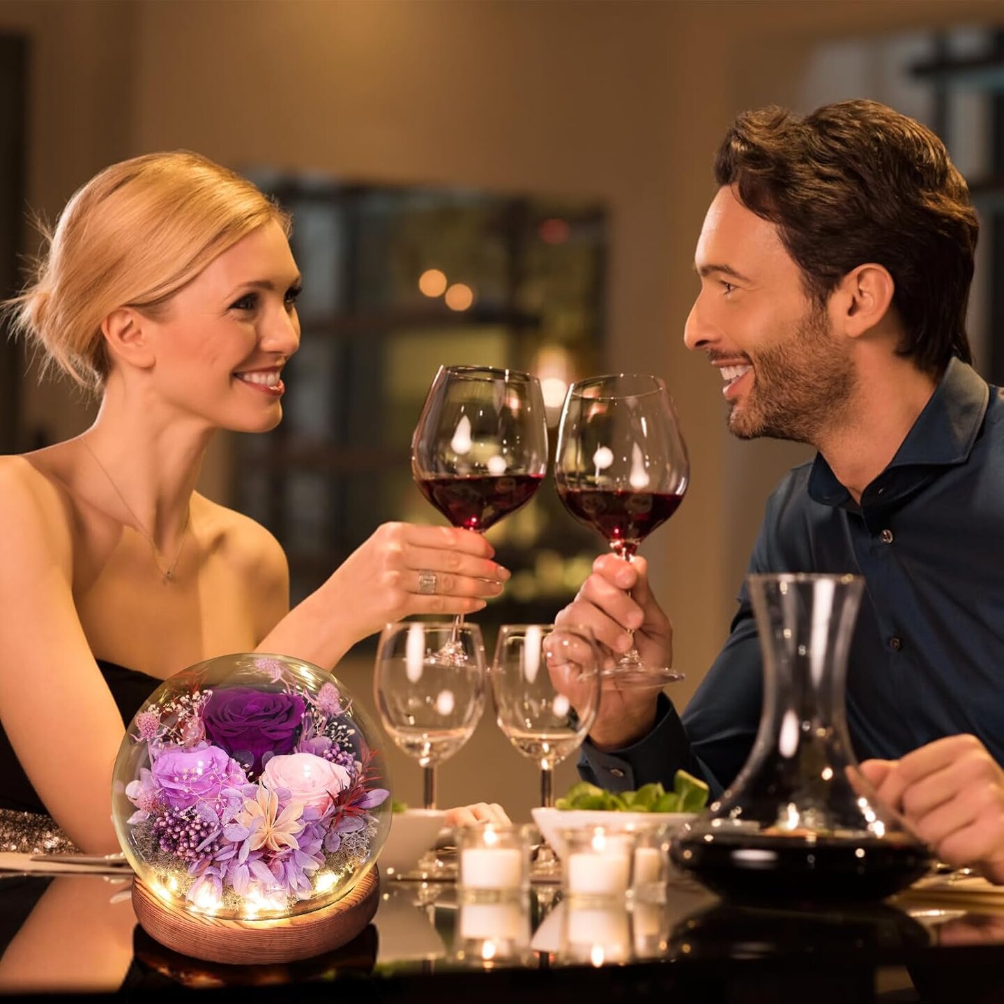 Gifts for Women Preserved Flowers in Glass Dome Long-Lasting Eternal Roses Mothers Day Birthday Gifts for Mom Grandma Wife Girlfriend Purple Forever Flowers for Delivery Prime