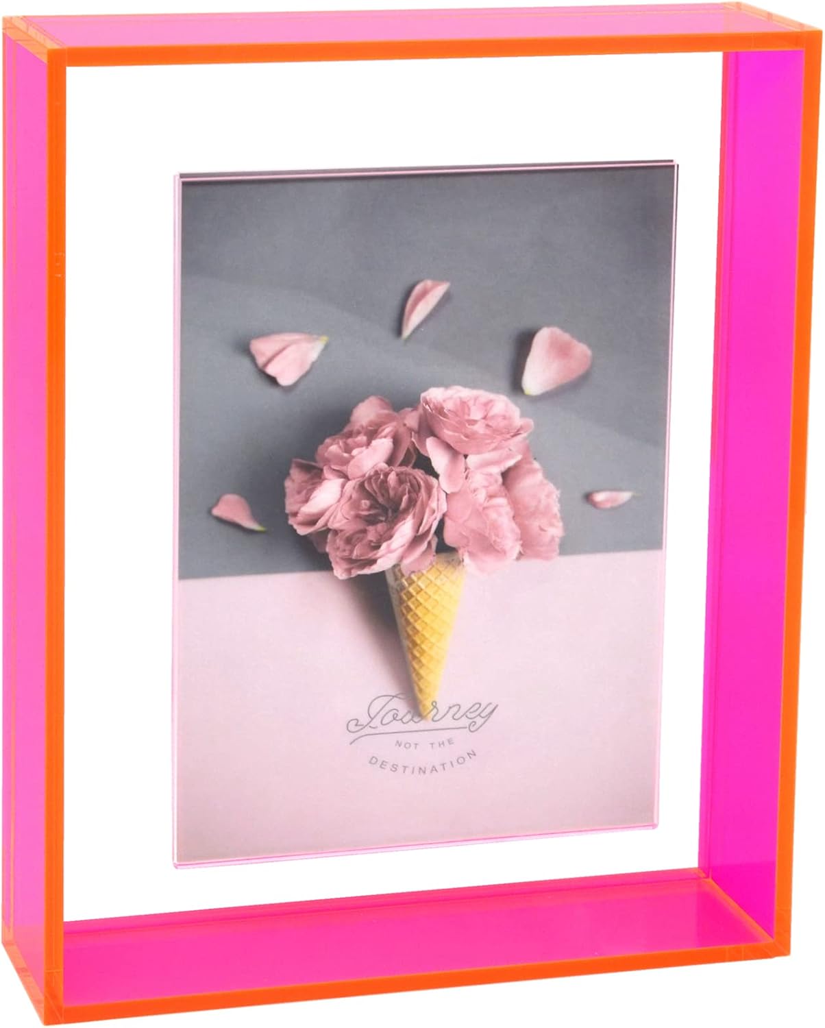 8.5 x 11 Acrylic Picture Frame Neon Floating Photo Frame of Wall Mount Desk Tabletop for Certificate Diploma Document Award Degree, Neon Pink