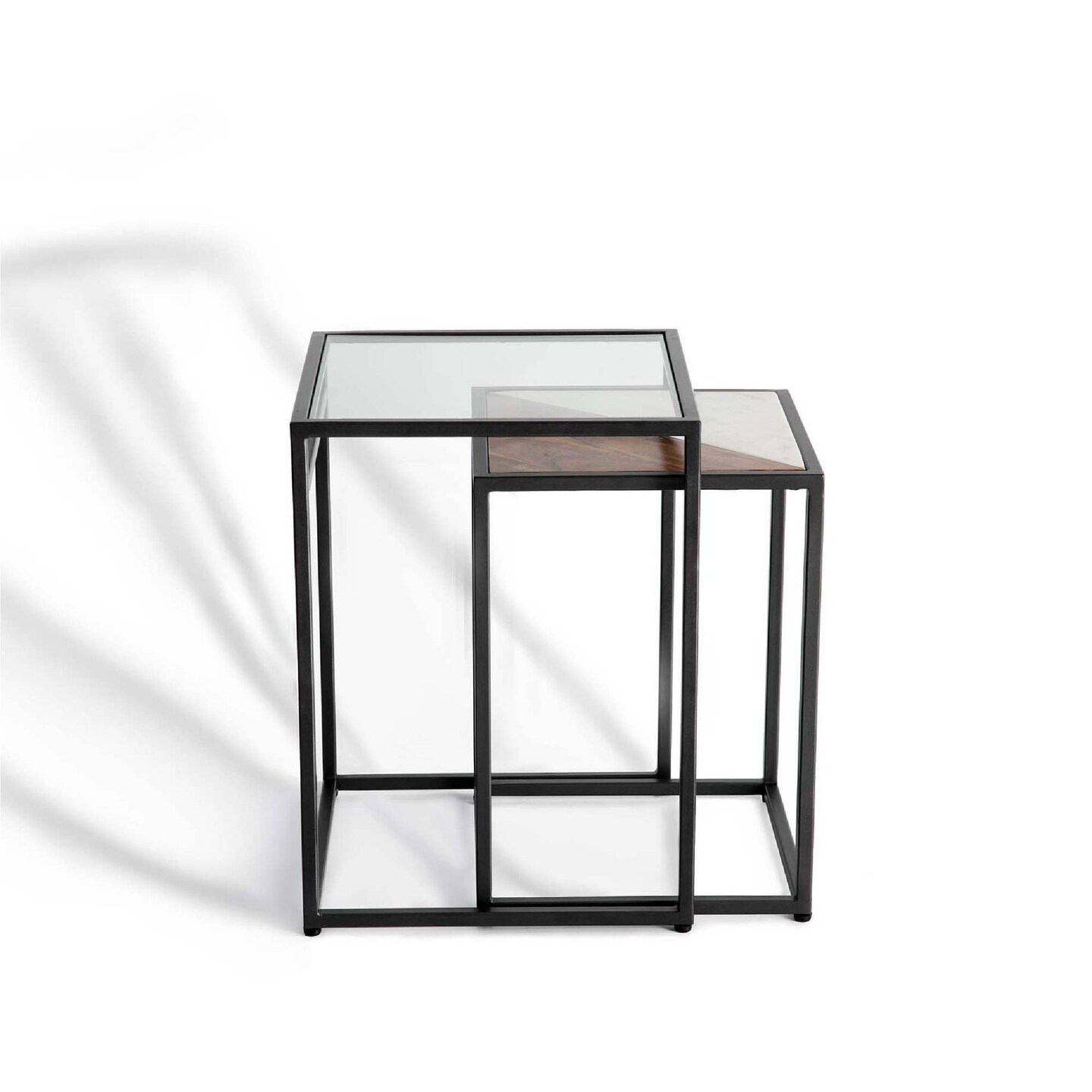 2-Piece Glass &#x26; Metal Nesting Table Set &#x2013; Modern Contemporary Tables for Stylish Living