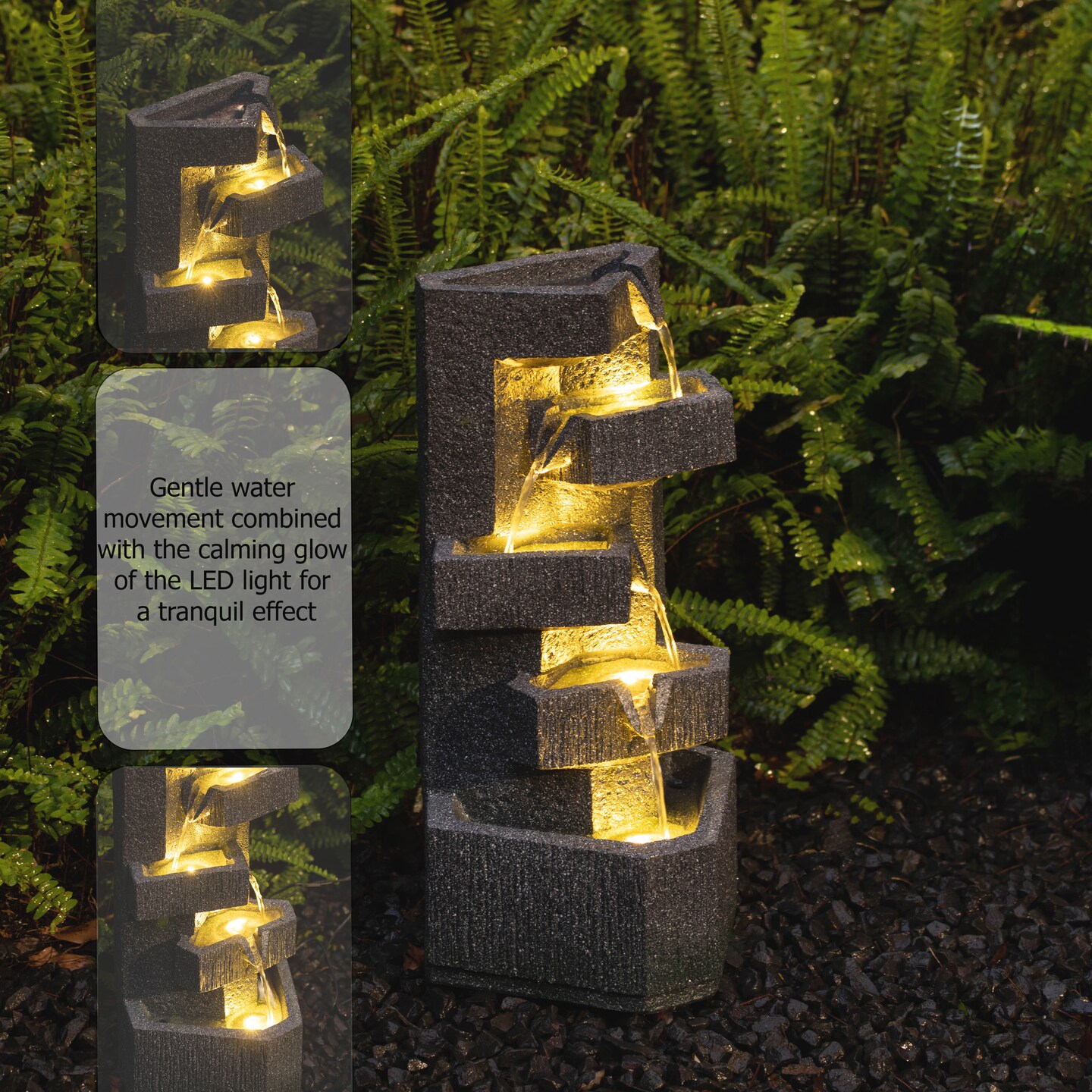 Gardenised Water Fountain with LED Light for Indoor and Outdoor Accent with Soothing Waterfall Sound Ideal for Home Office Patio Backyard Deck Porch Balcony and Tabletop Display, Modern Steps Flow