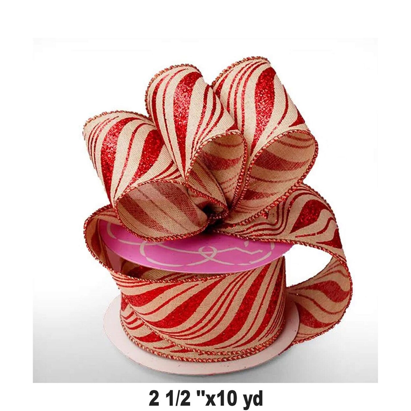 1 Roll Glitter Christmas Wired Ribbon 2.5" x 10 Yards Festive Holiday Ribbon