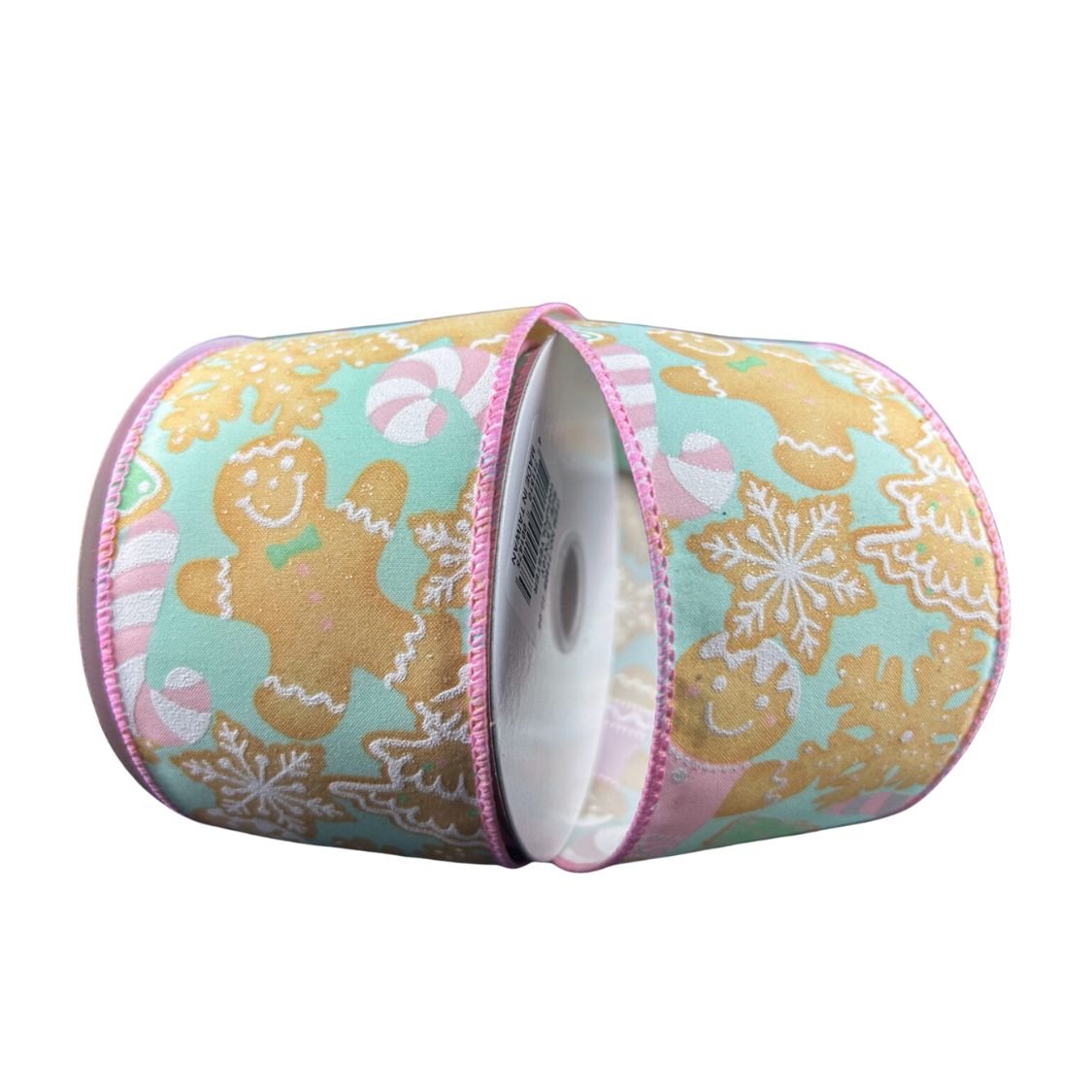 2.5&#x22; Gingerbread Cookies Ribbon: Pink &#x26; Mint (10 Yards)