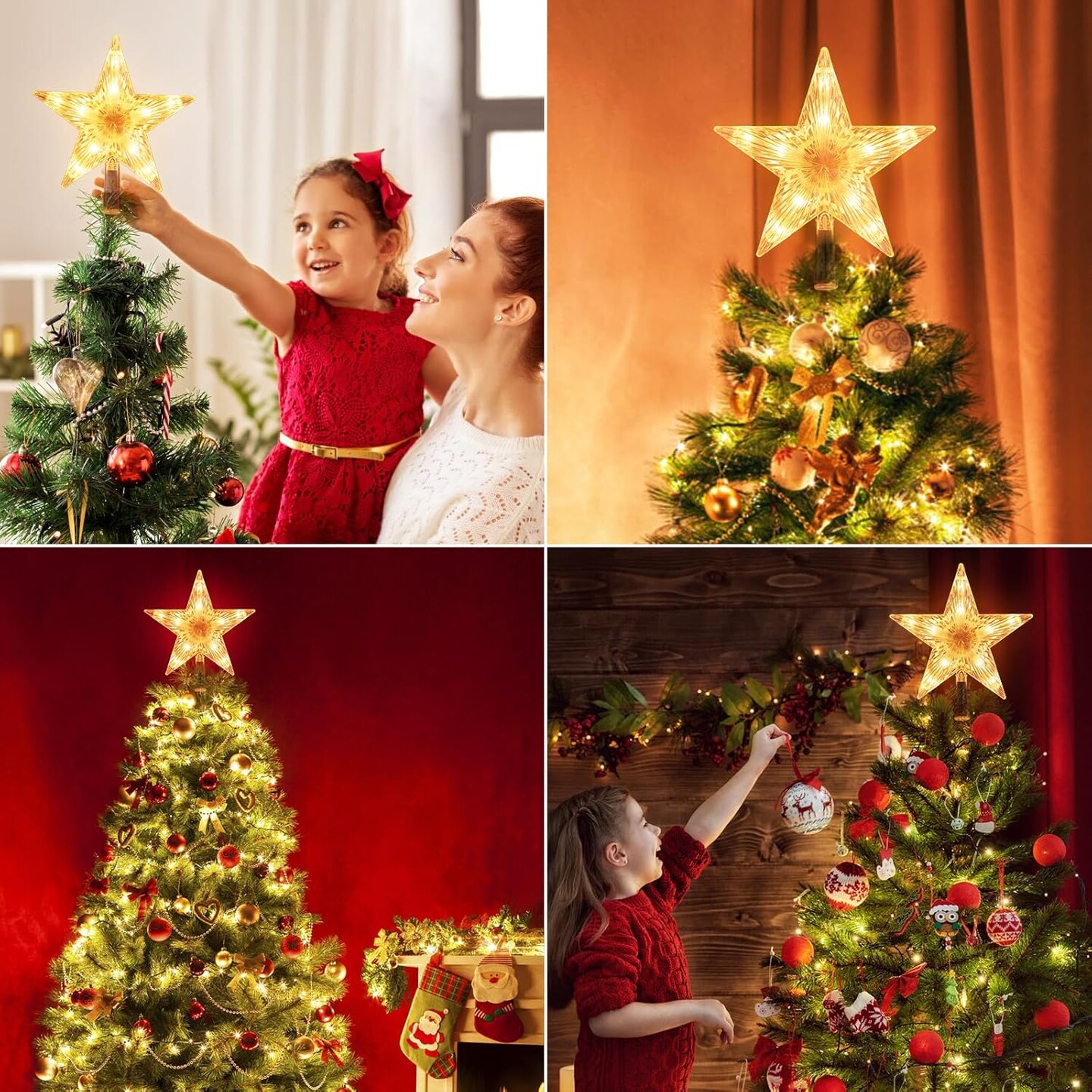 Christmas Tree Topper Lighted Star with Built-in 10 Replaceable Bulbs, 9.5&#x201D; Clear Five-Pointed Star Tree Topper Plug in for Indoor Office Xmas New Year Holiday Tree Decoration, Warm White