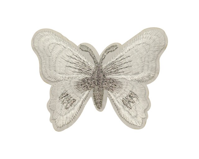 3"x 2 1/4" White Silver Embroidery Heat Transfer Iron On Butterfly Patch Pack of 72