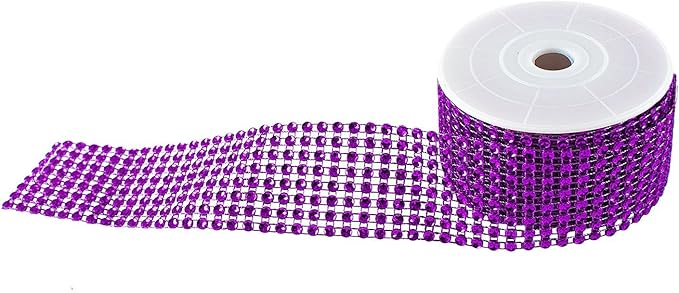1.5&#x22; x 10 Yards Purple Diamond Mesh Ribbon 5 Rolls of Rhinestone Bling Ribbon