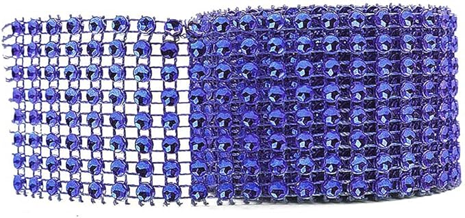 1.5&#x22; x 10 Yards Royal Blue Diamond Mesh Ribbon 5 Rolls of Rhinestone Bling Ribbon